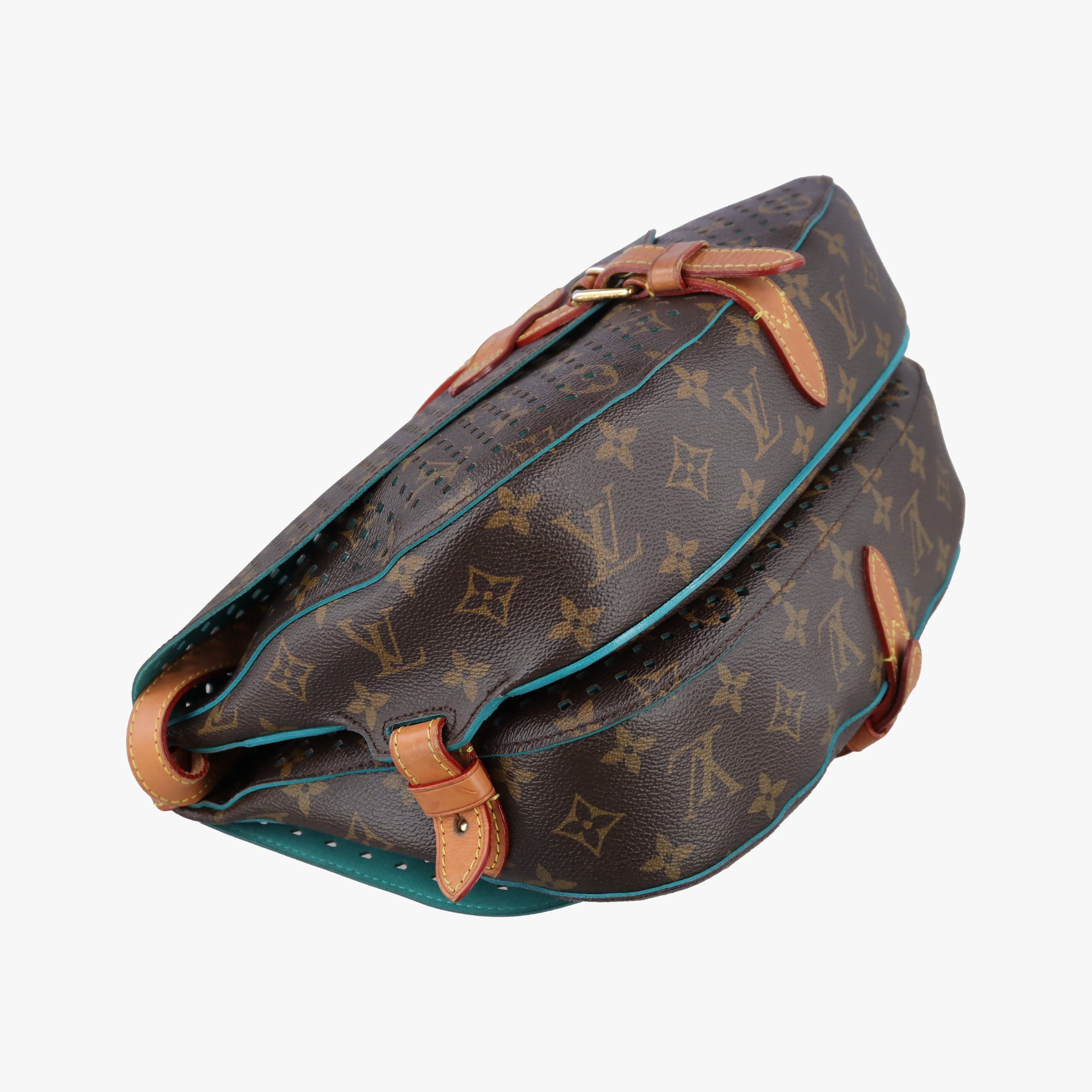 Pre-owned Louis Vuitton Flore Saumur 30 Brown×Turquoise Monogram Perfo M93998 shoulderbag | stylenewstar