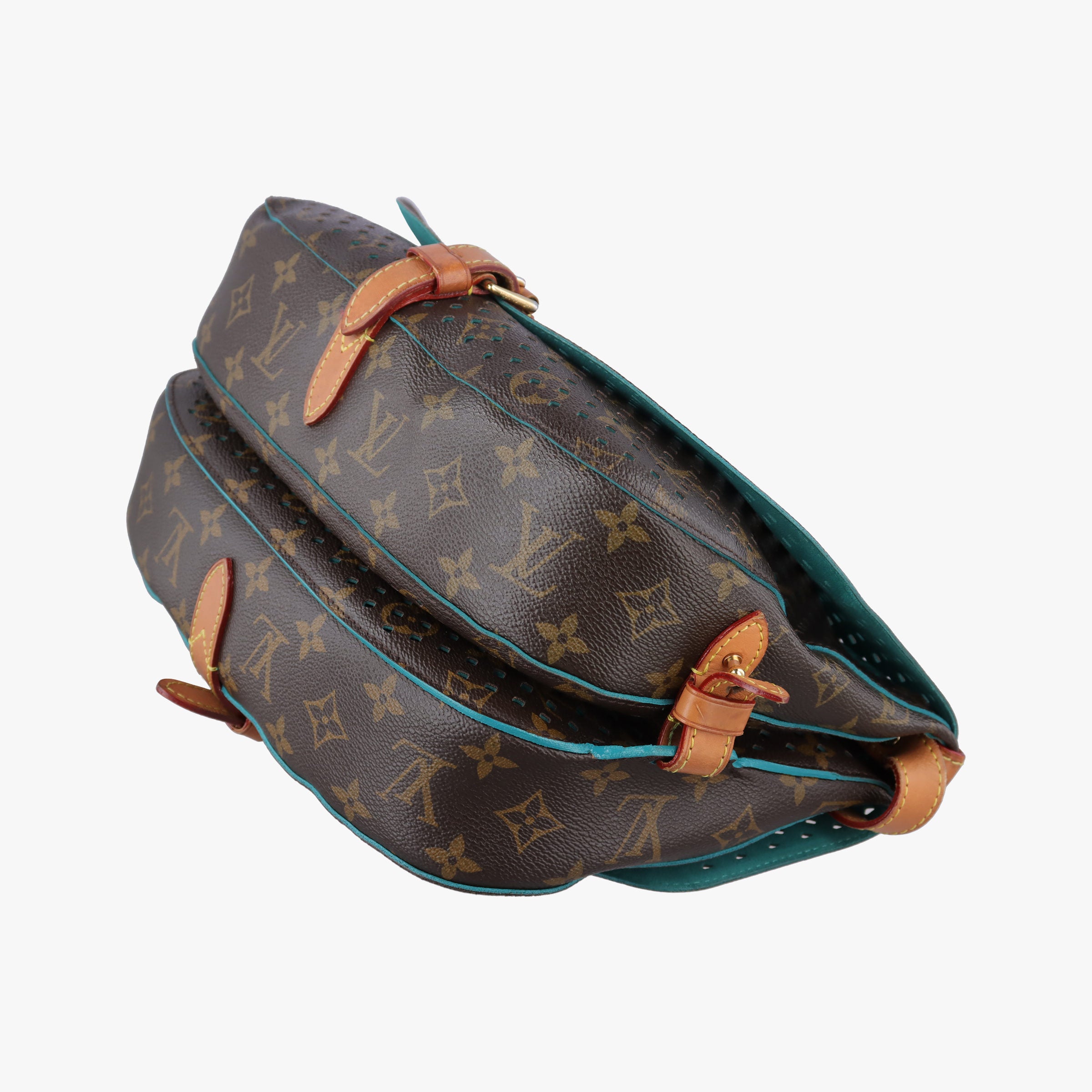 Pre-owned Louis Vuitton Flore Saumur 30 Brown×Turquoise Monogram Perfo M93998 shoulderbag | stylenewstar