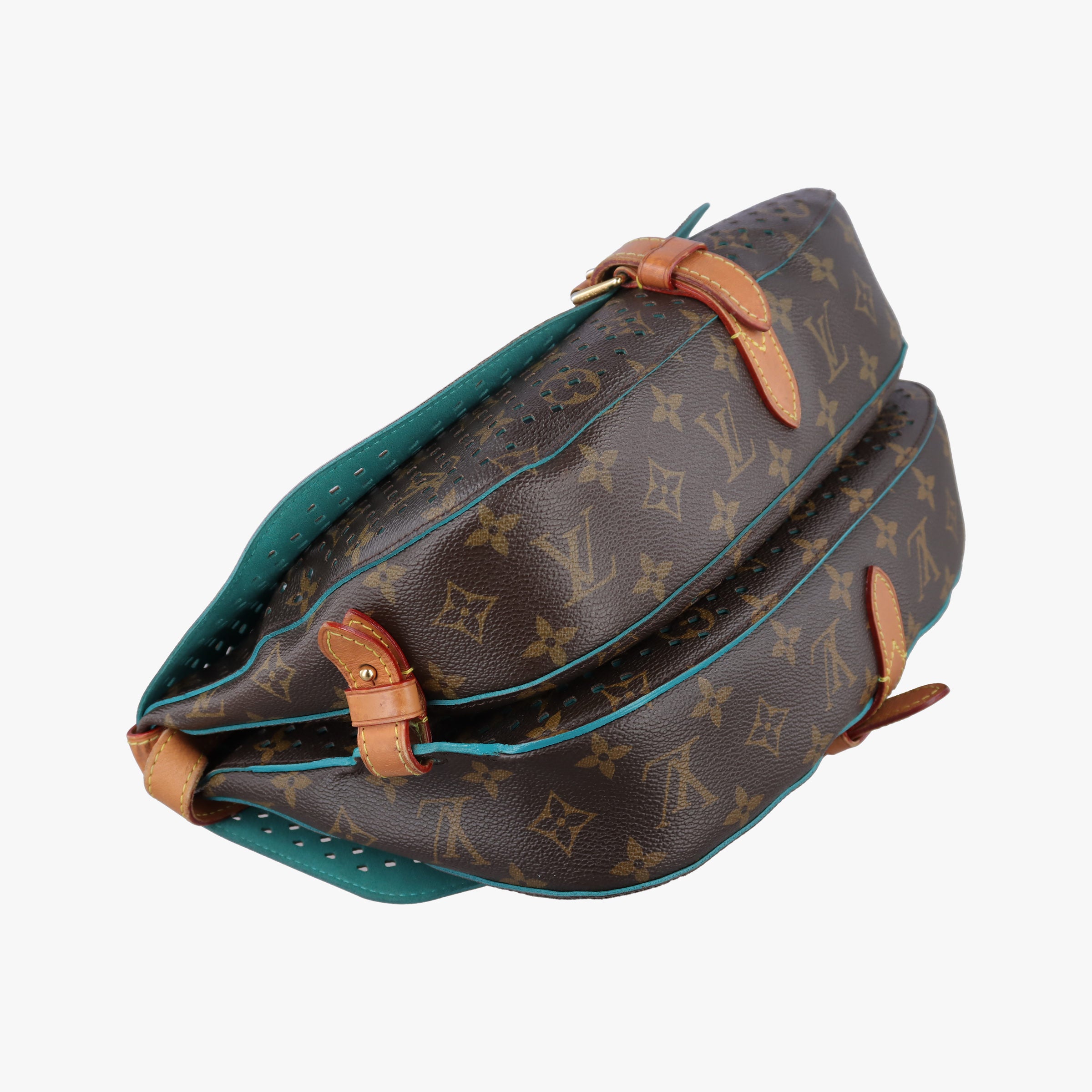 Pre-owned Louis Vuitton Flore Saumur 30 Brown×Turquoise Monogram Perfo M93998 shoulderbag | stylenewstar