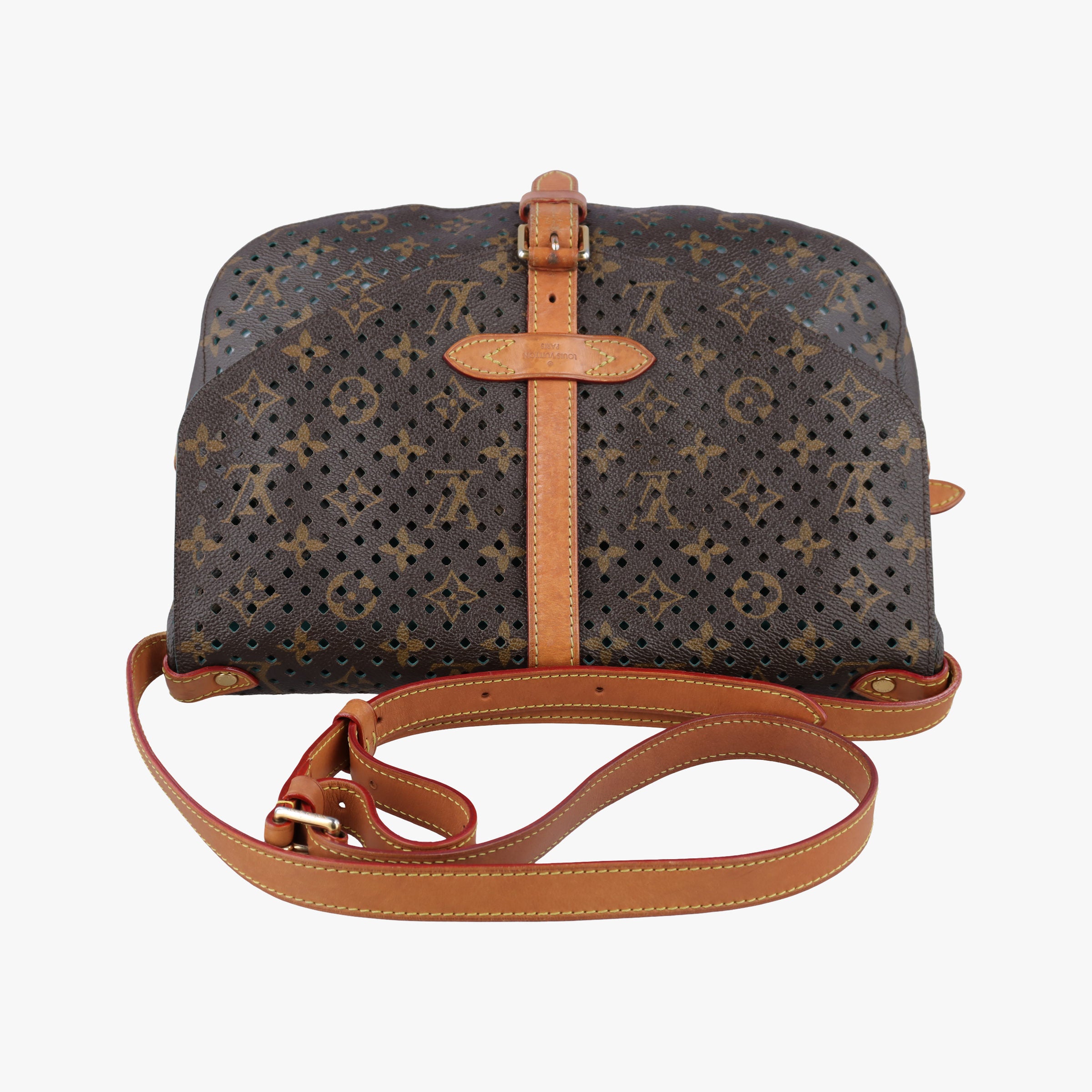 Pre-owned Louis Vuitton Flore Saumur 30 Brown×Turquoise Monogram Perfo M93998 shoulderbag | stylenewstar