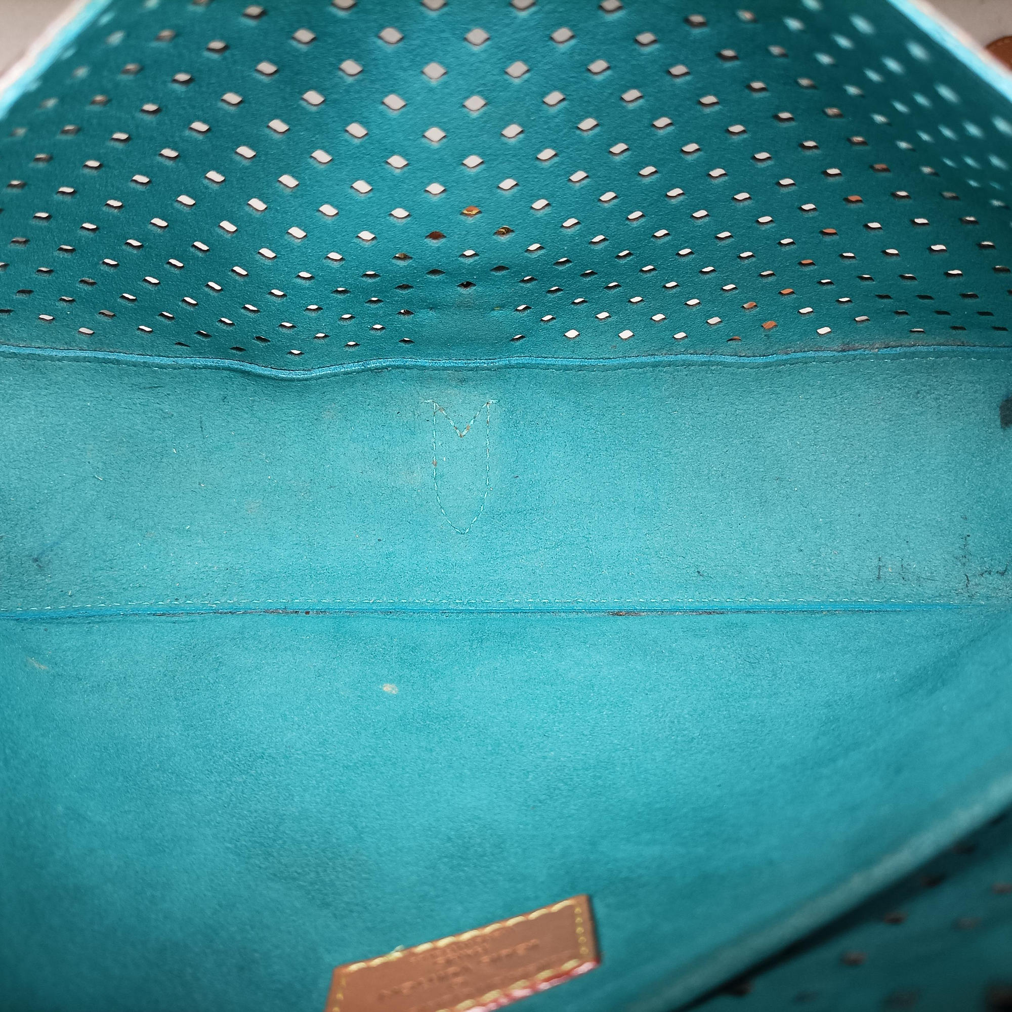 Pre-owned Louis Vuitton Flore Saumur 30 Brown×Turquoise Monogram Perfo M93998 shoulderbag | stylenewstar