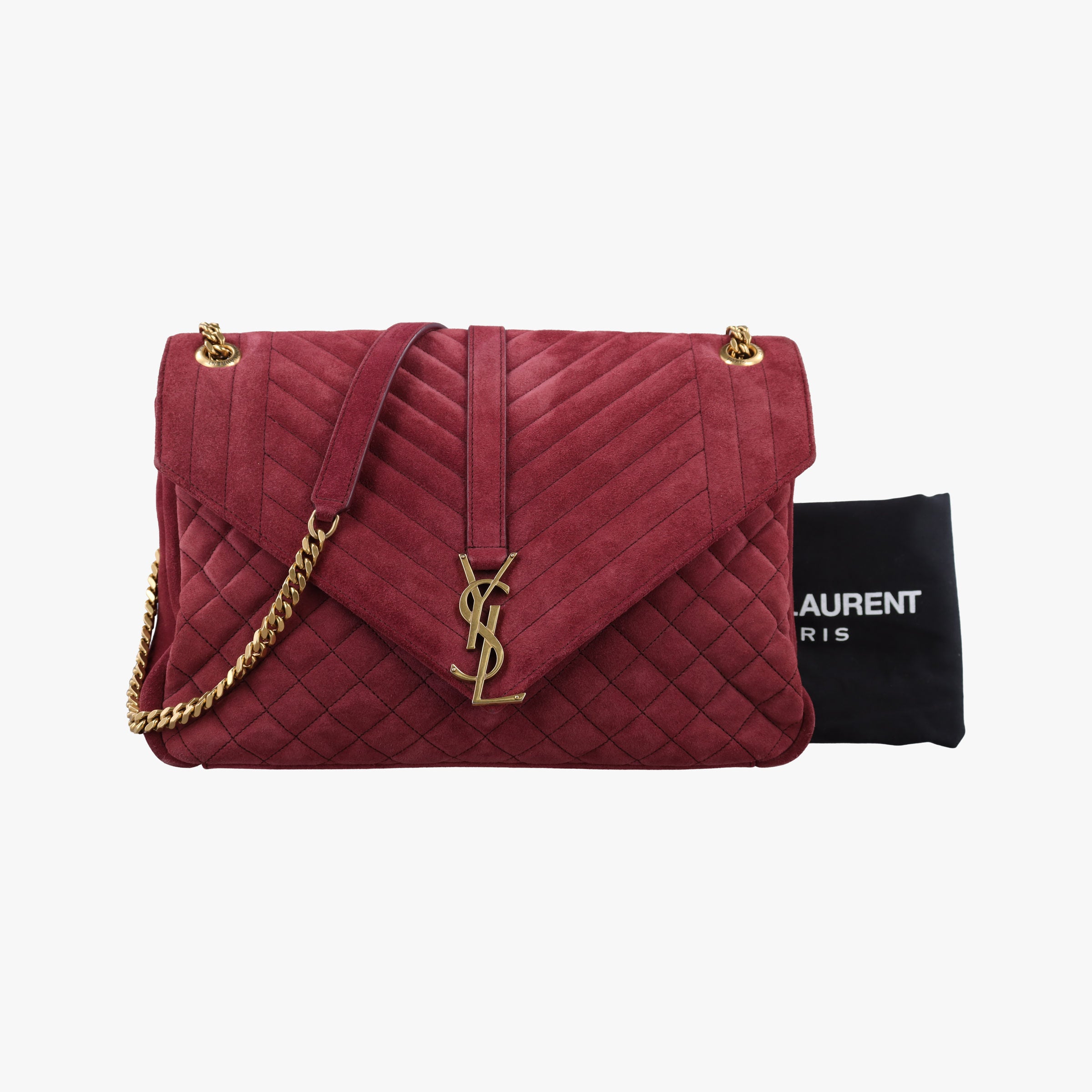Pre-owned Yves Saint Laurent Monogram Envelope COLLEGE bordeaux suede 440155 shoulderbag | stylenewstar