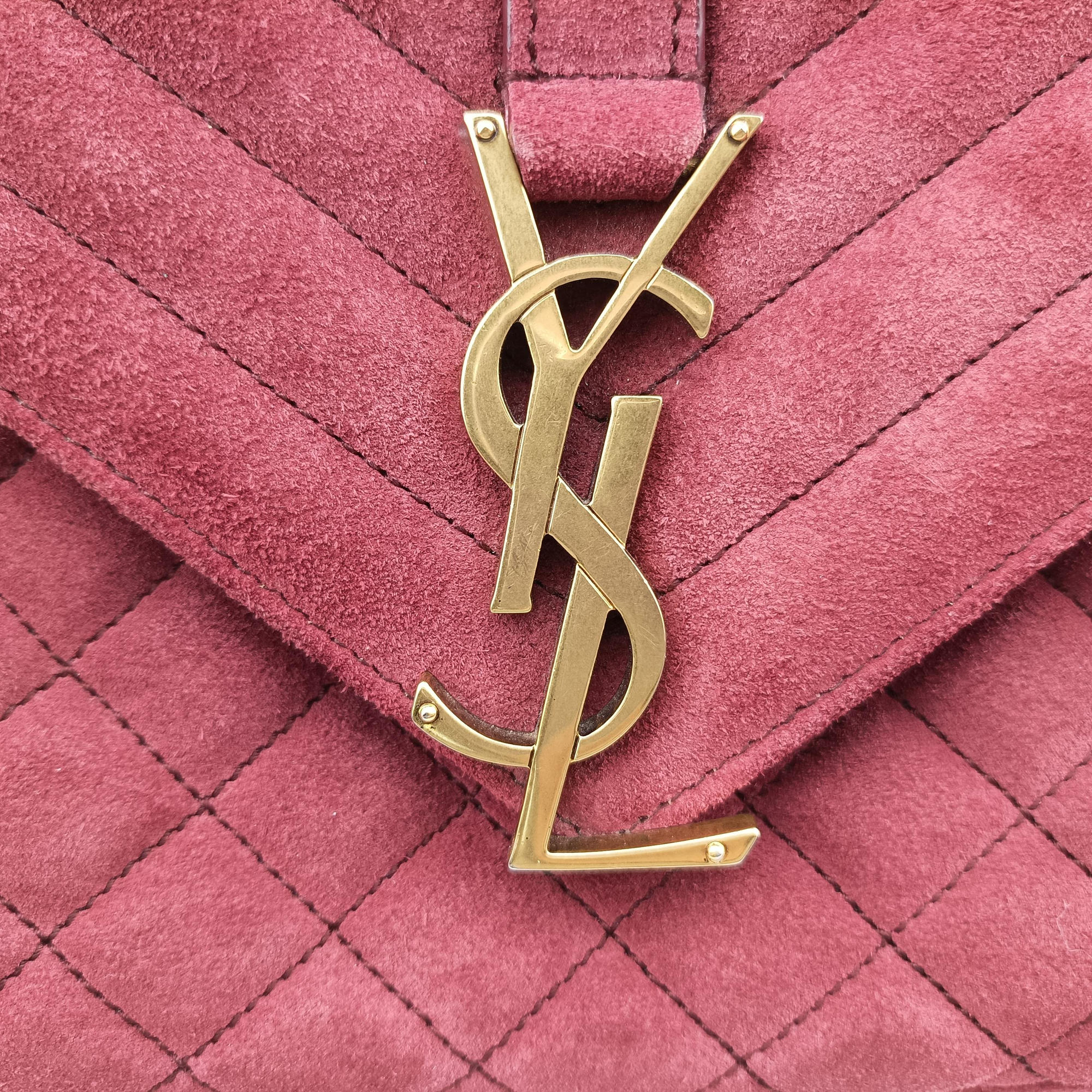 Pre-owned Yves Saint Laurent Monogram Envelope COLLEGE bordeaux suede 440155 shoulderbag | stylenewstar