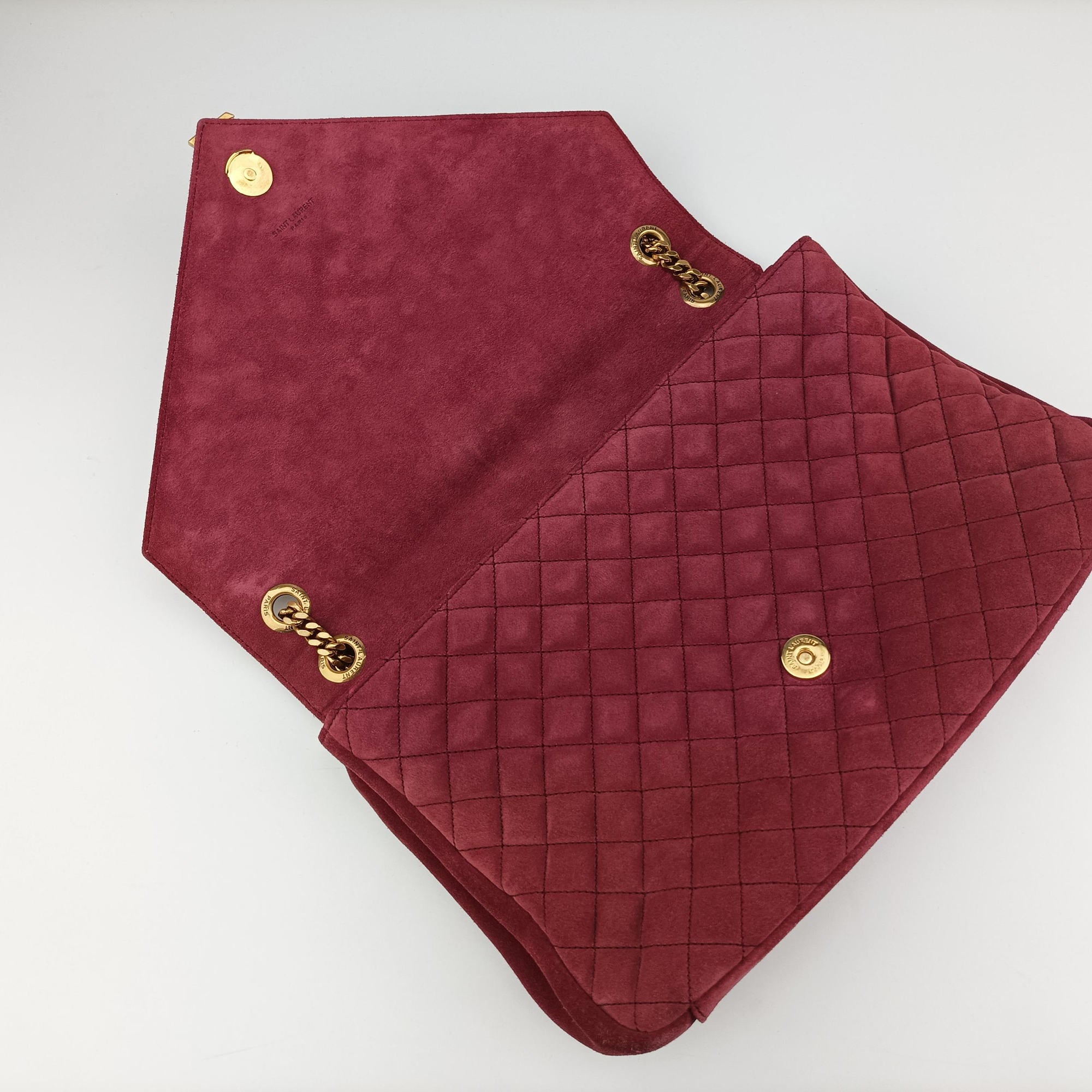 Pre-owned Yves Saint Laurent Monogram Envelope COLLEGE bordeaux suede 440155 shoulderbag | stylenewstar
