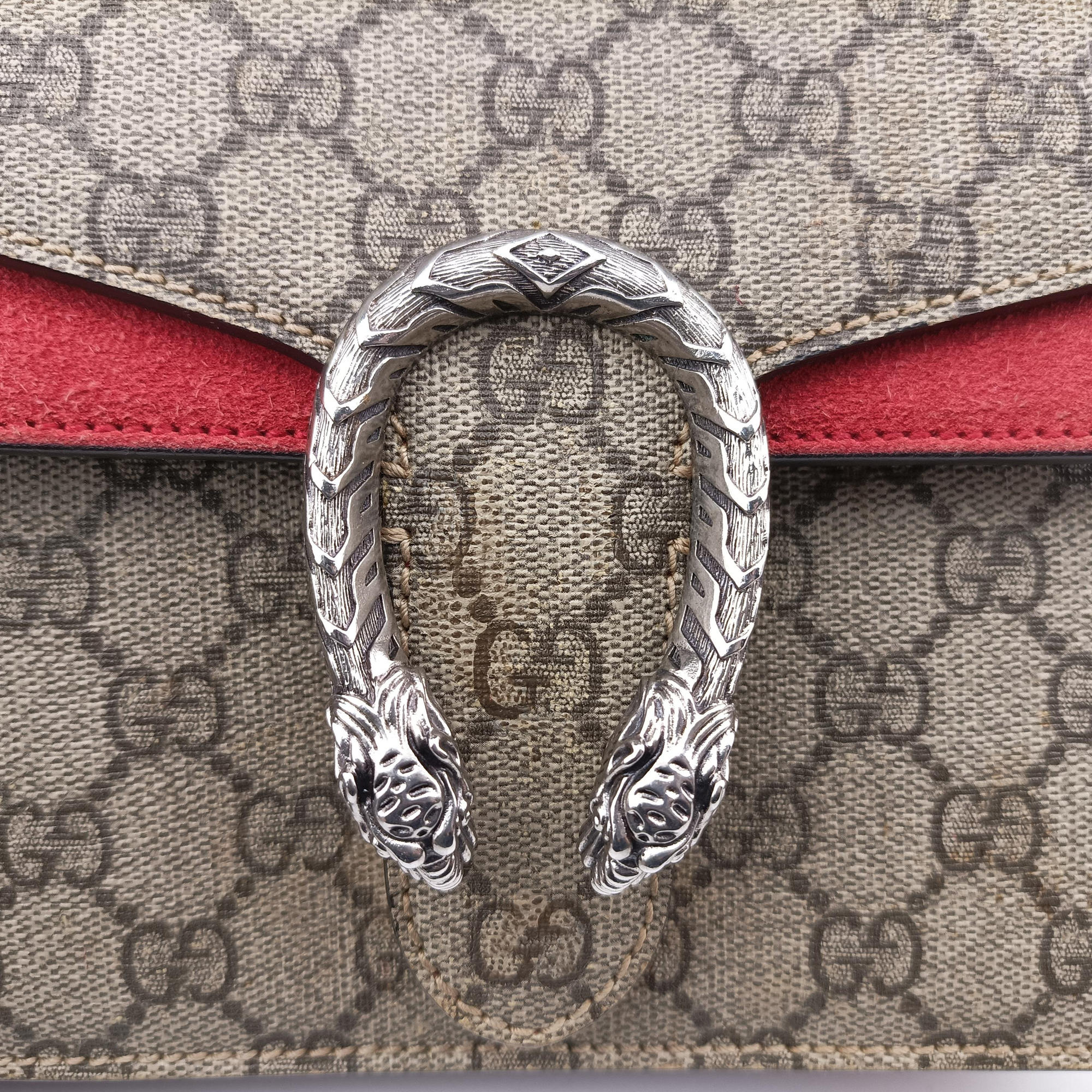 Pre-owned Gucci Dionysus beige×red PVC coated canvas×suede 421970 shoulderbag | stylenewstar