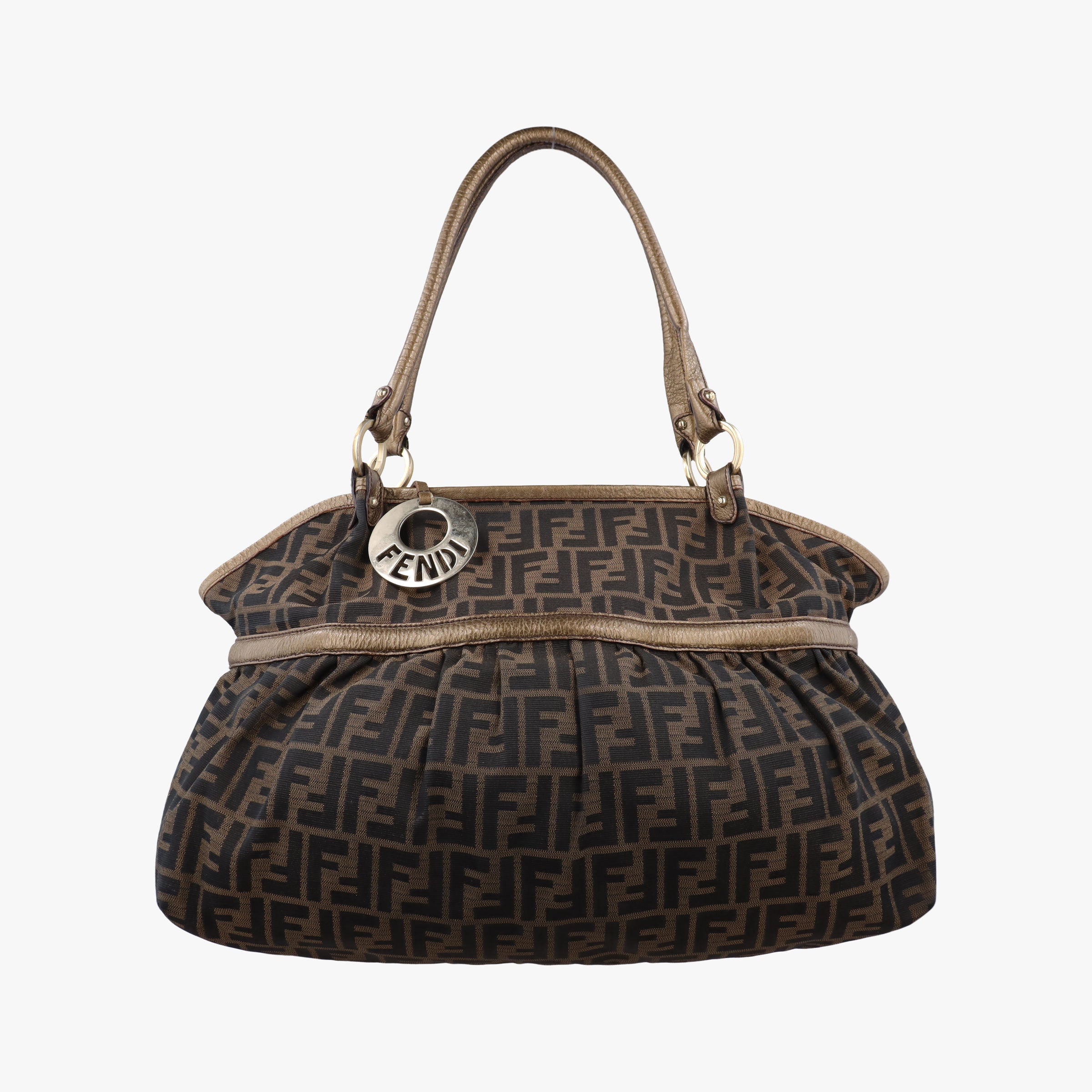 Pre-owned Fendi Zucca Large Chef Brown canvas×leather 8BH186 shoulderbag | stylenewstar
