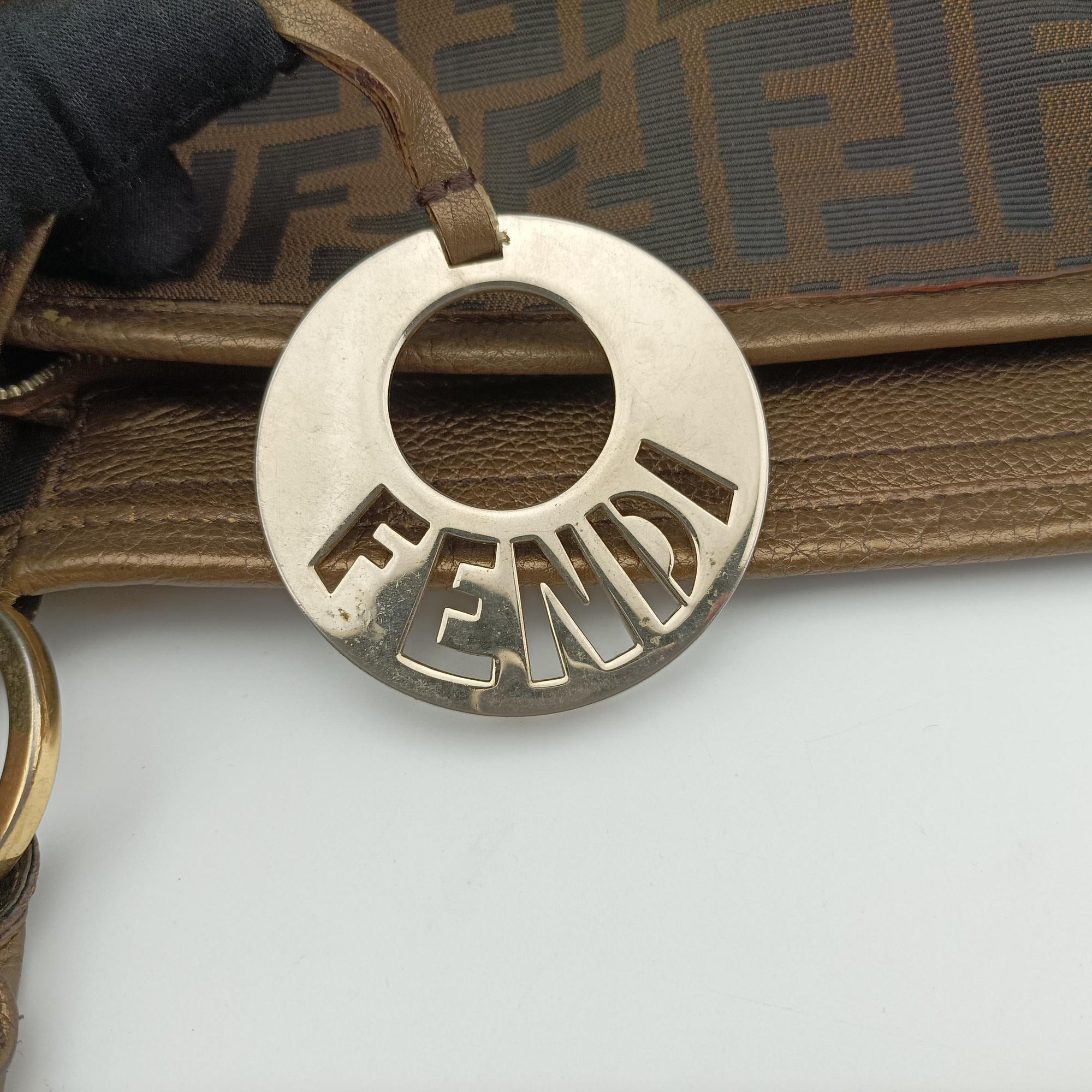 Pre-owned Fendi Zucca Large Chef Brown canvas×leather 8BH186 shoulderbag | stylenewstar