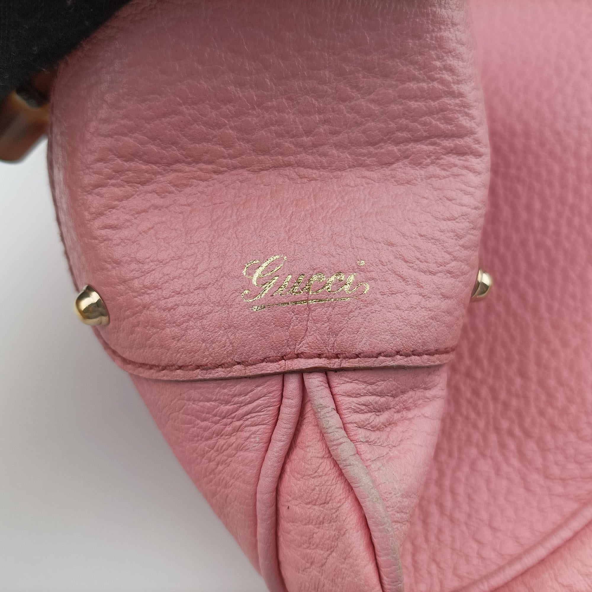 Pre-owned Gucci Bamboo Ring Hobo Pink Leather 137577 shoulderbag | stylenewstar