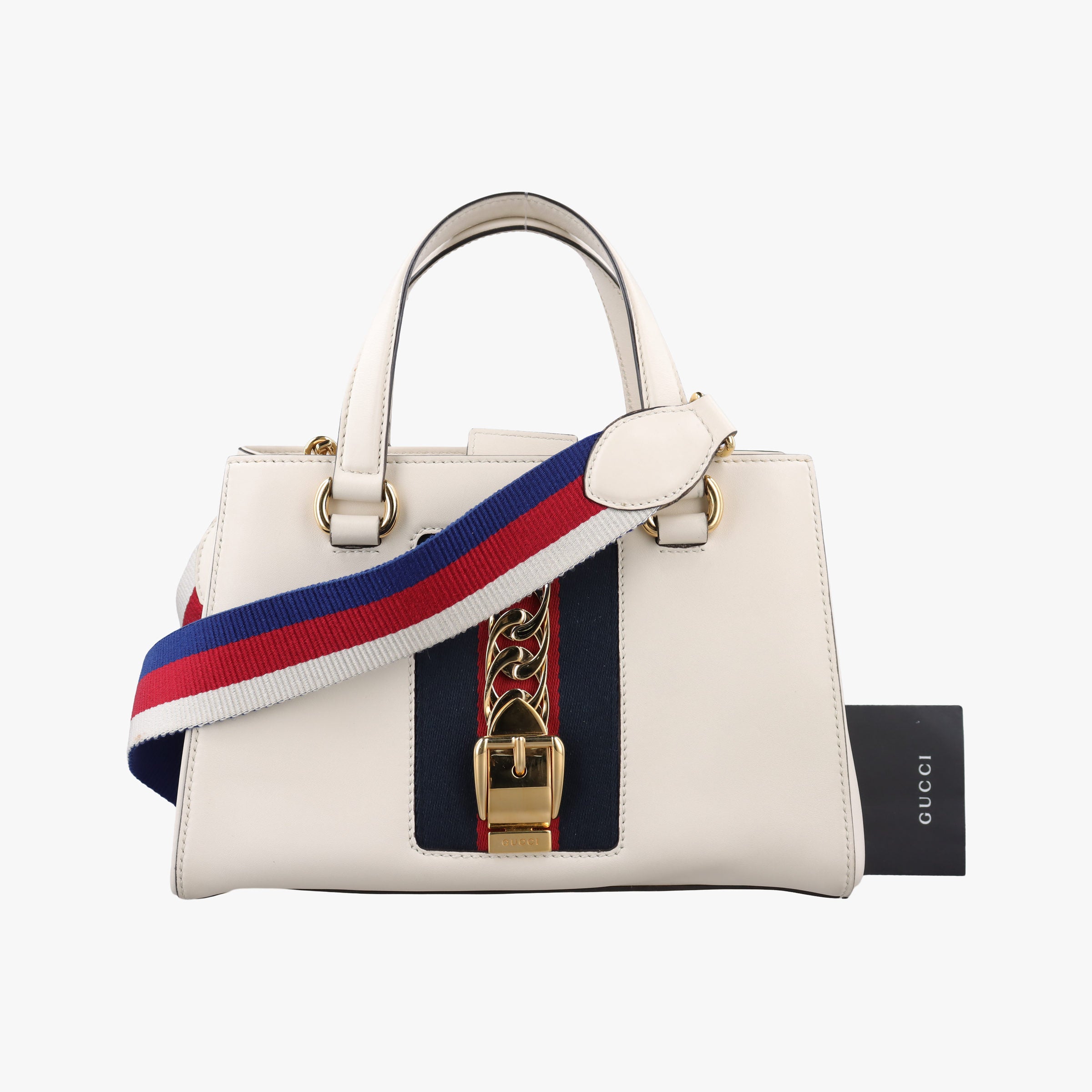 Pre-owned Gucci Sylvie White x Black x Red x Navy Leather 460381 shoulderbag | stylenewstar