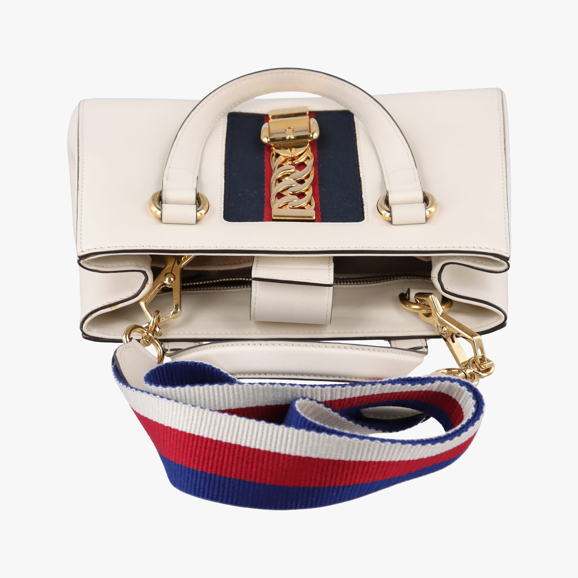 Pre-owned Gucci Sylvie White x Black x Red x Navy Leather 460381 shoulderbag | stylenewstar