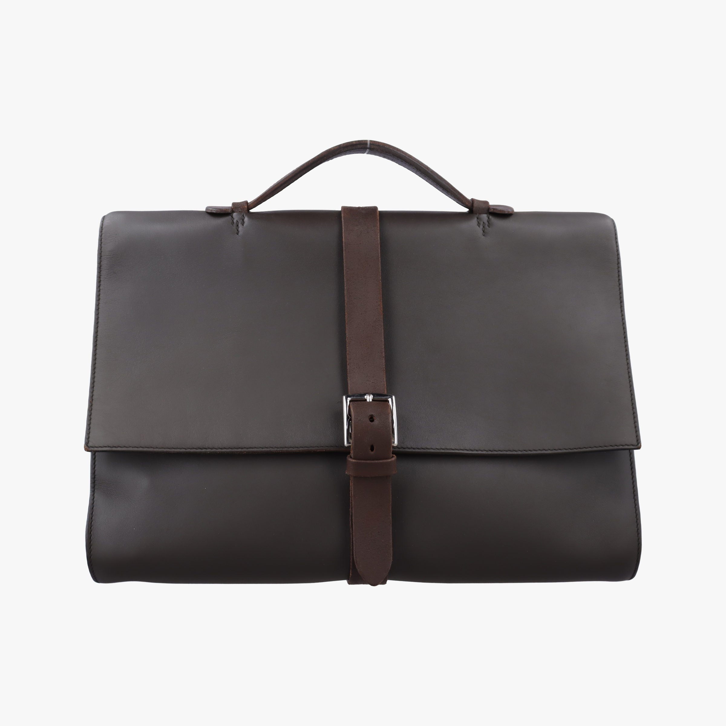 Pre-owned Hermes Etriviere II Meeting 38 Briefcase Ebene Sombrero Leather  handbag | stylenewstar