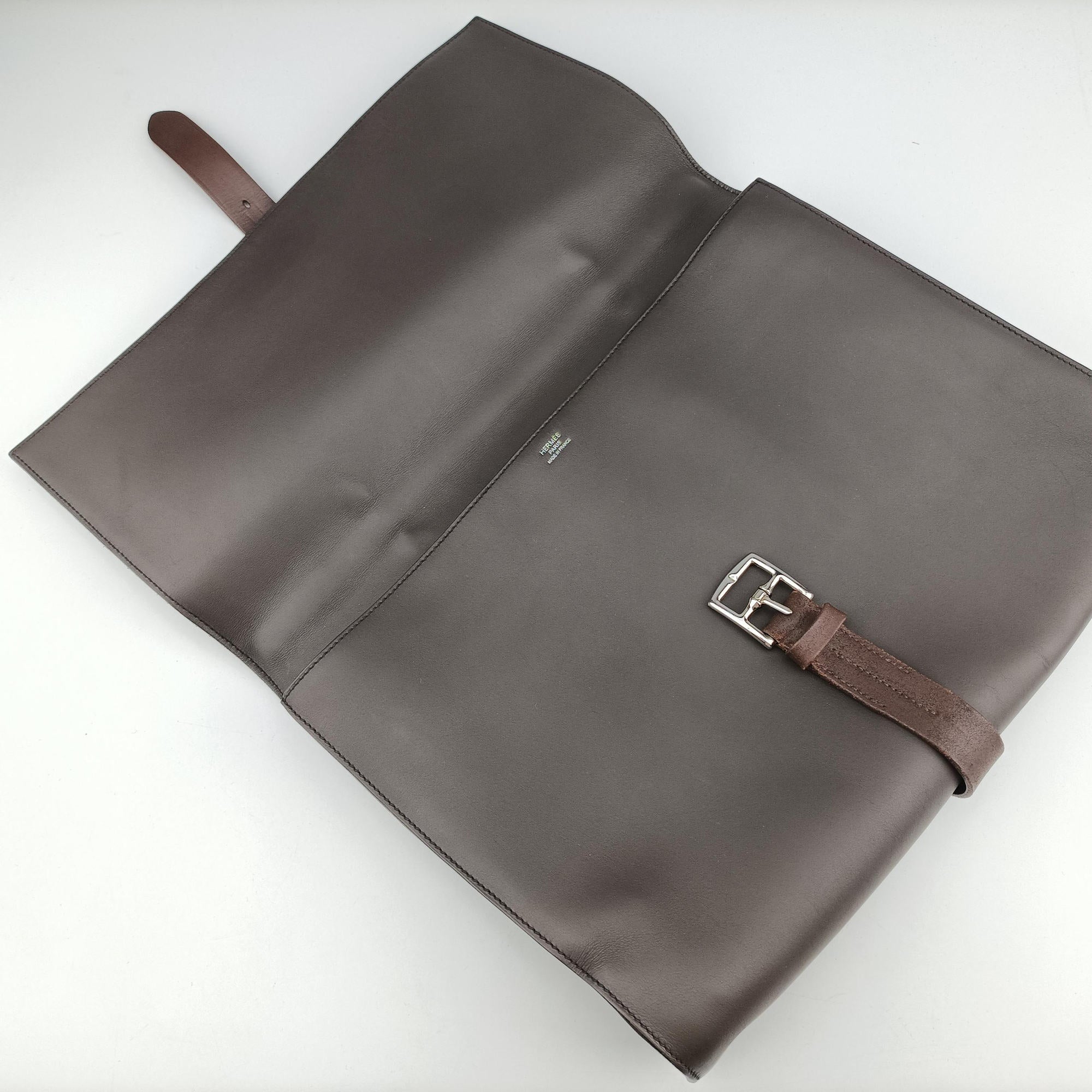 Pre-owned Hermes Etriviere II Meeting 38 Briefcase Ebene Sombrero Leather  handbag | stylenewstar