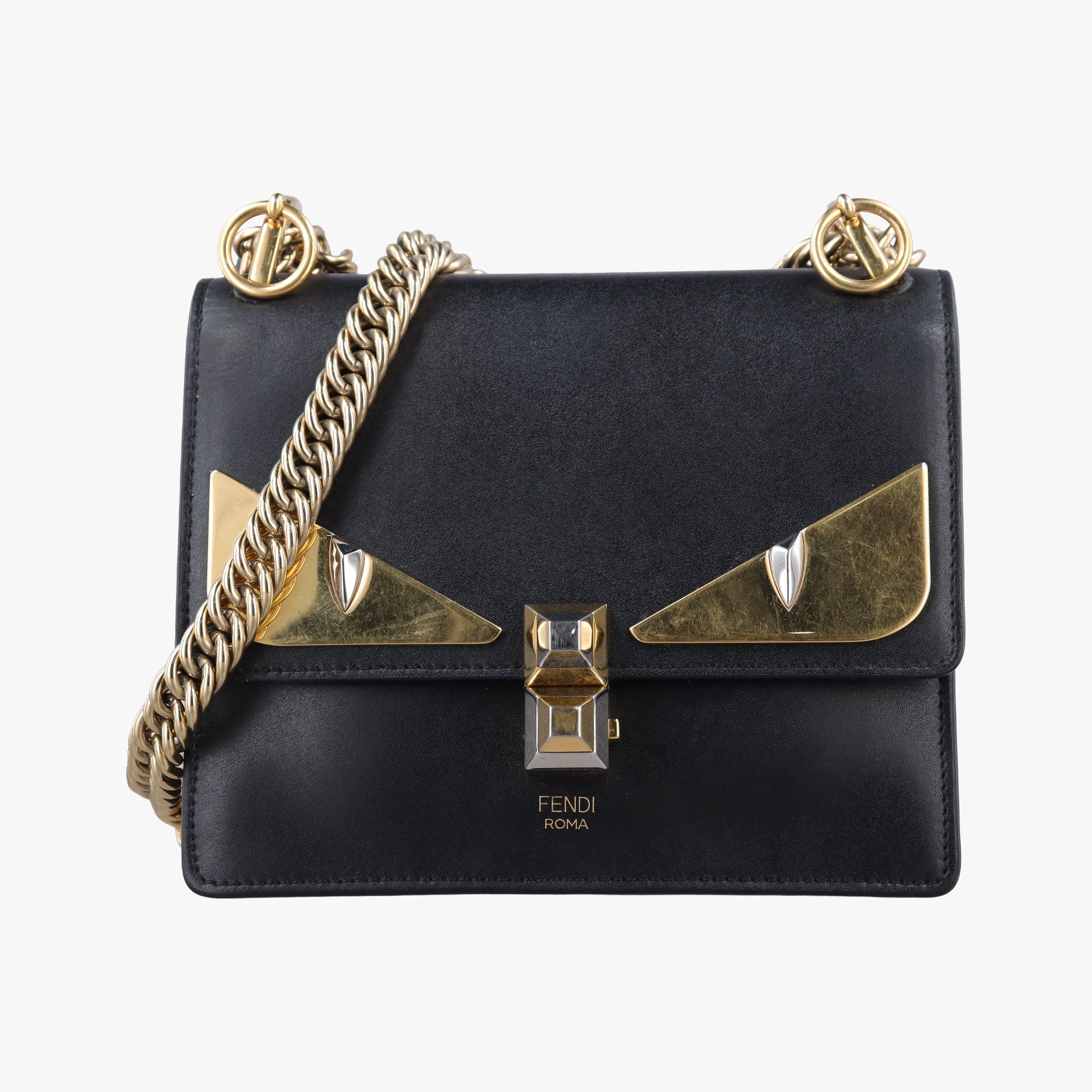 Pre-owned Fendi Monster Kan I Black Leather 8M0381 shoulderbag | stylenewstar