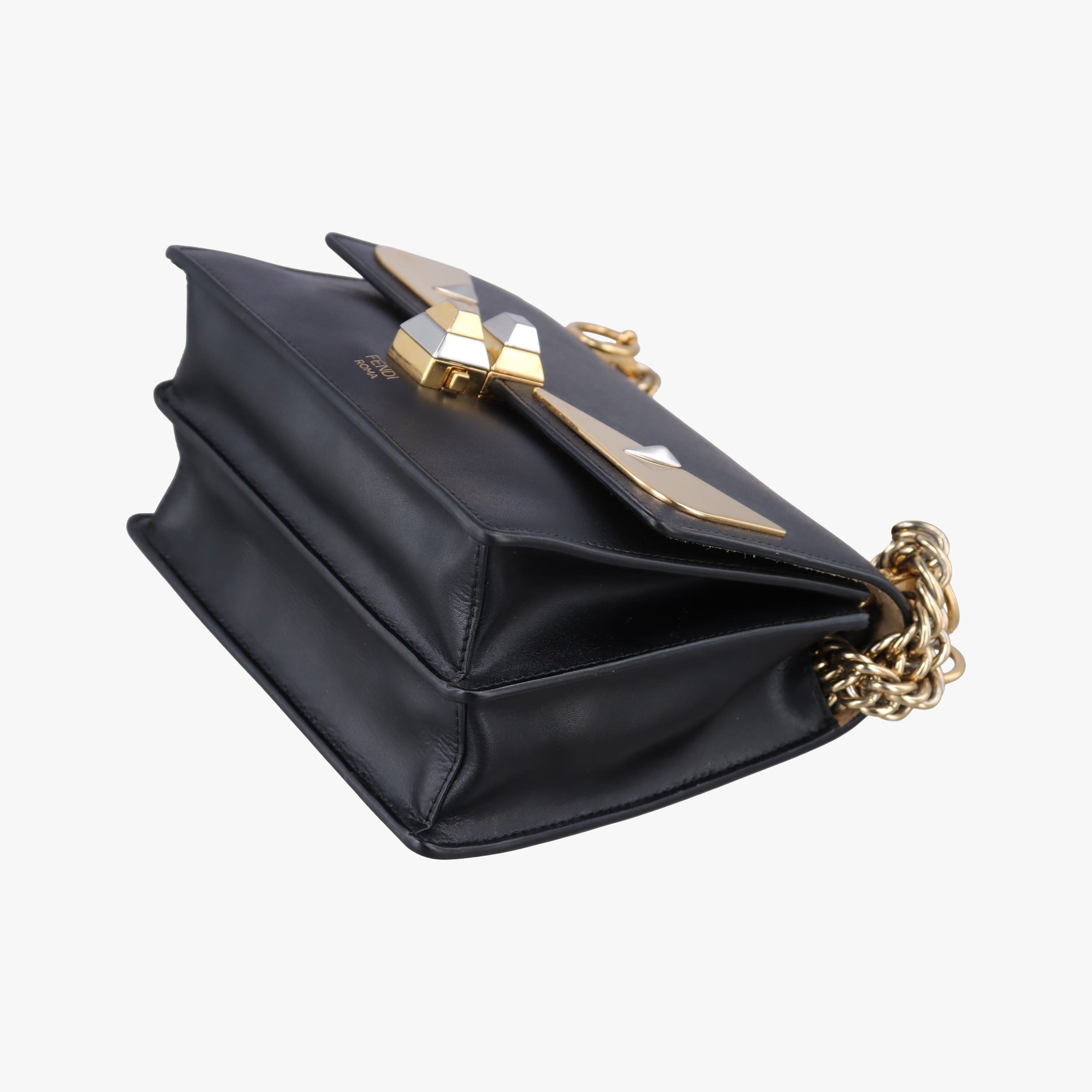 Pre-owned Fendi Monster Kan I Black Leather 8M0381 shoulderbag | stylenewstar