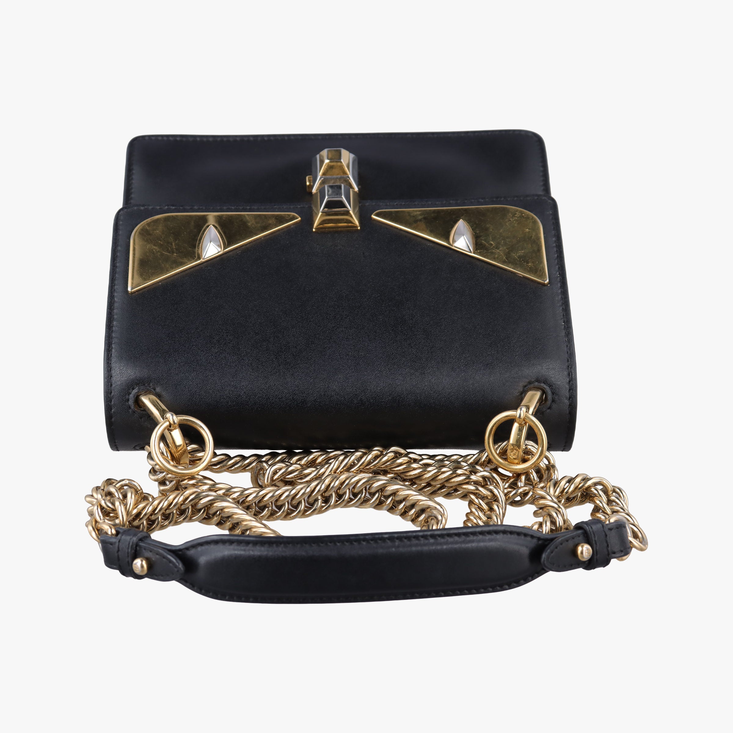 Pre-owned Fendi Monster Kan I Black Leather 8M0381 shoulderbag | stylenewstar