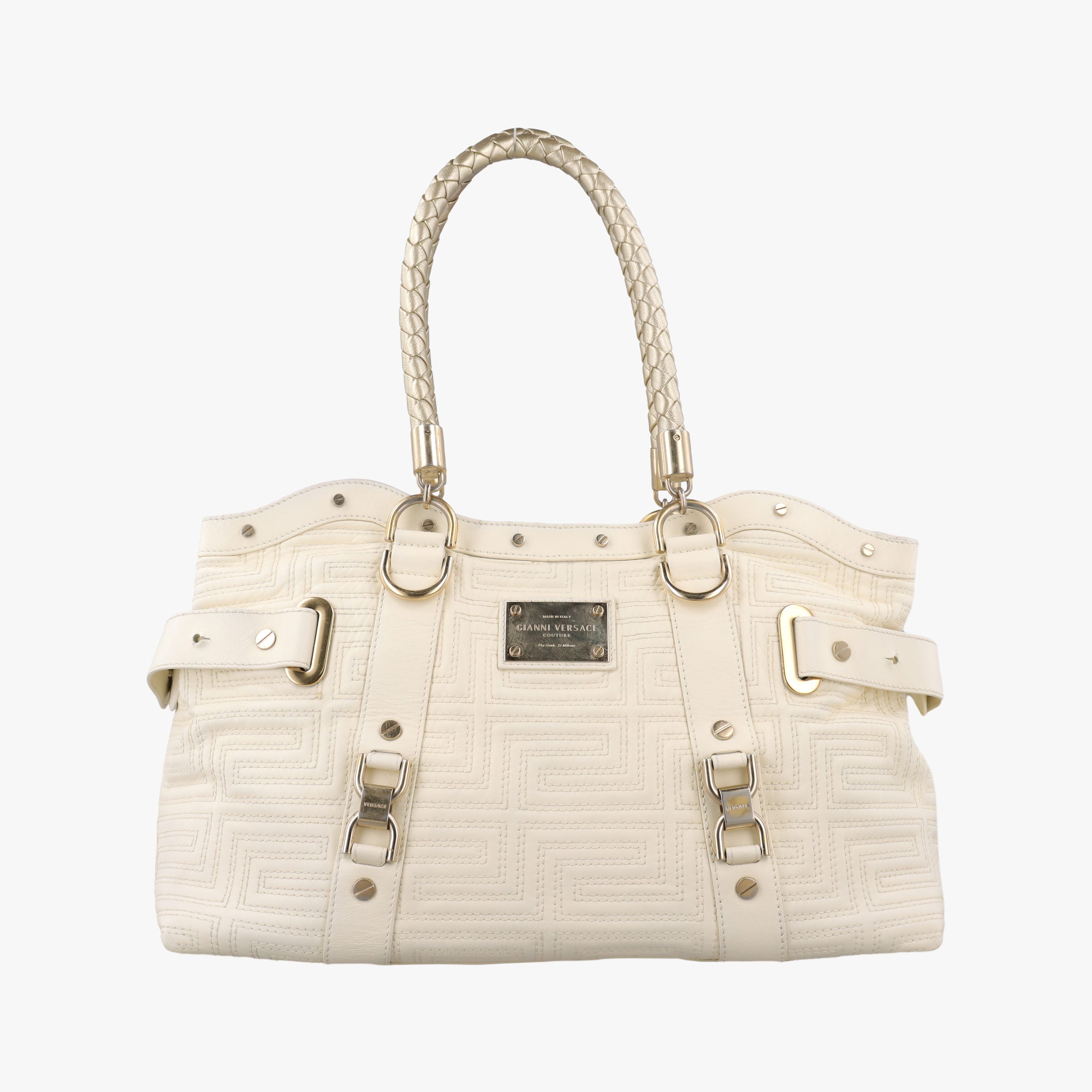 Pre-owned VERSACE Snap Out Of It Tote White レザー  handbag | stylenewstar