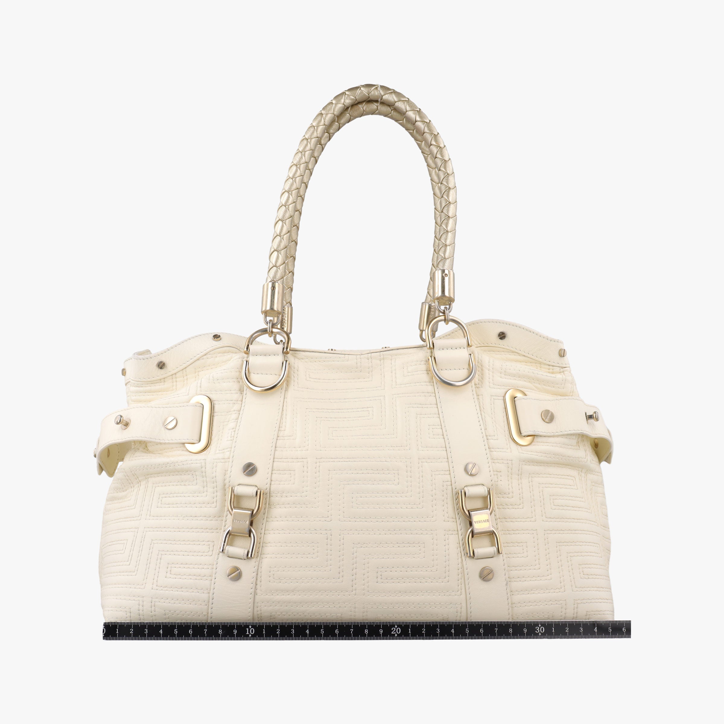 Pre-owned VERSACE Snap Out Of It Tote White レザー  handbag | stylenewstar