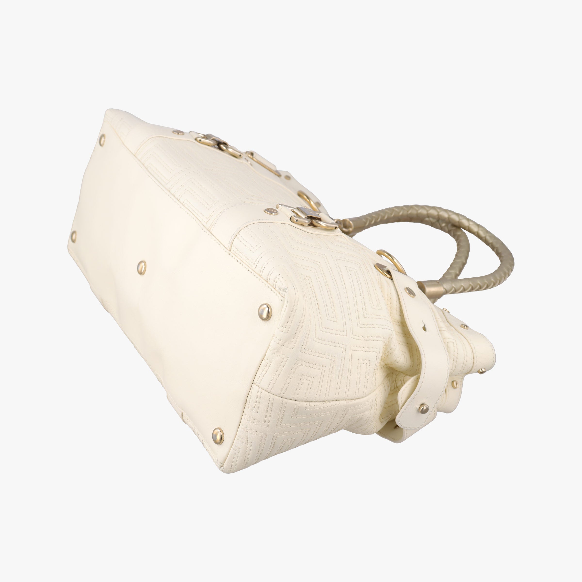 Pre-owned VERSACE Snap Out Of It Tote White レザー  handbag | stylenewstar