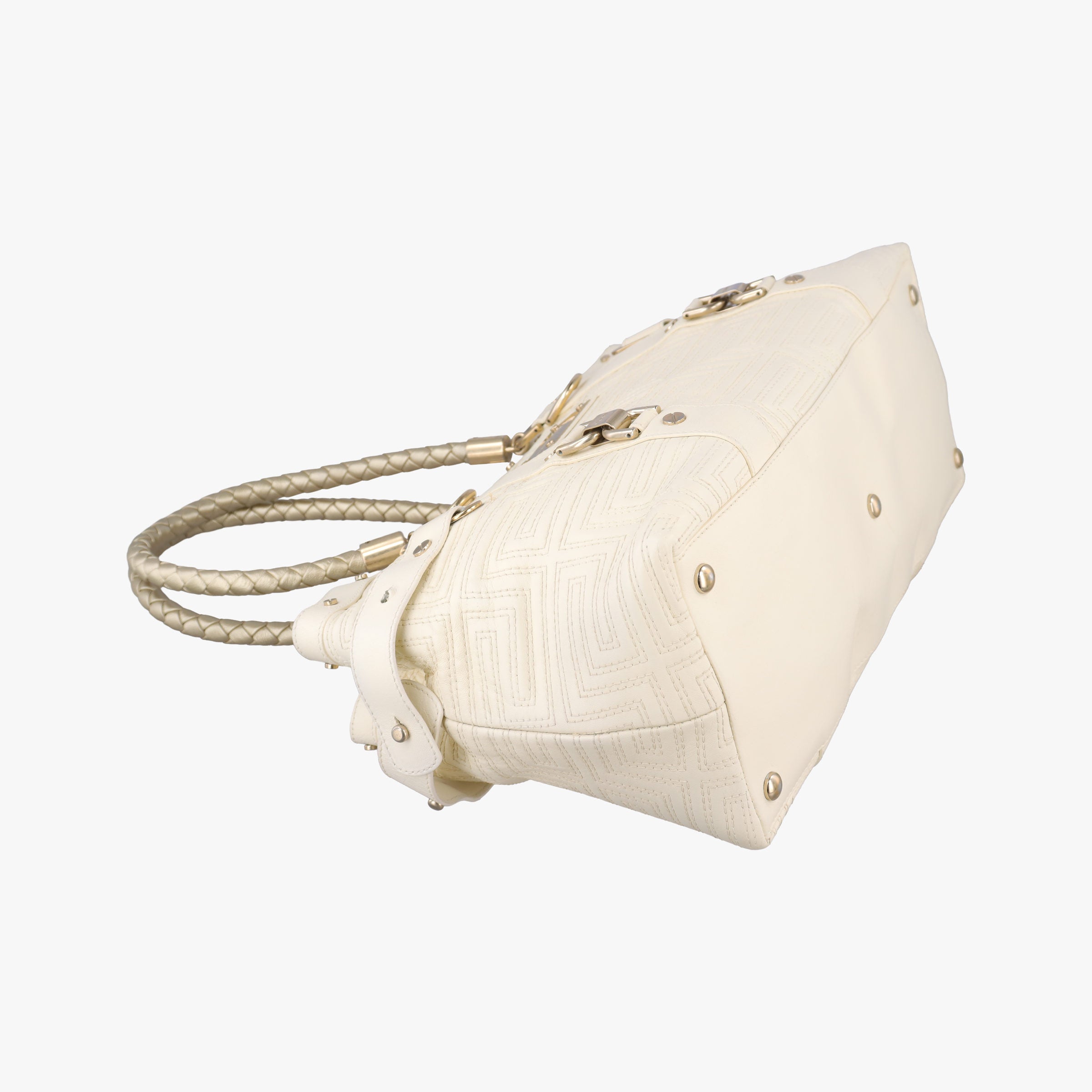 Pre-owned VERSACE Snap Out Of It Tote White レザー  handbag | stylenewstar