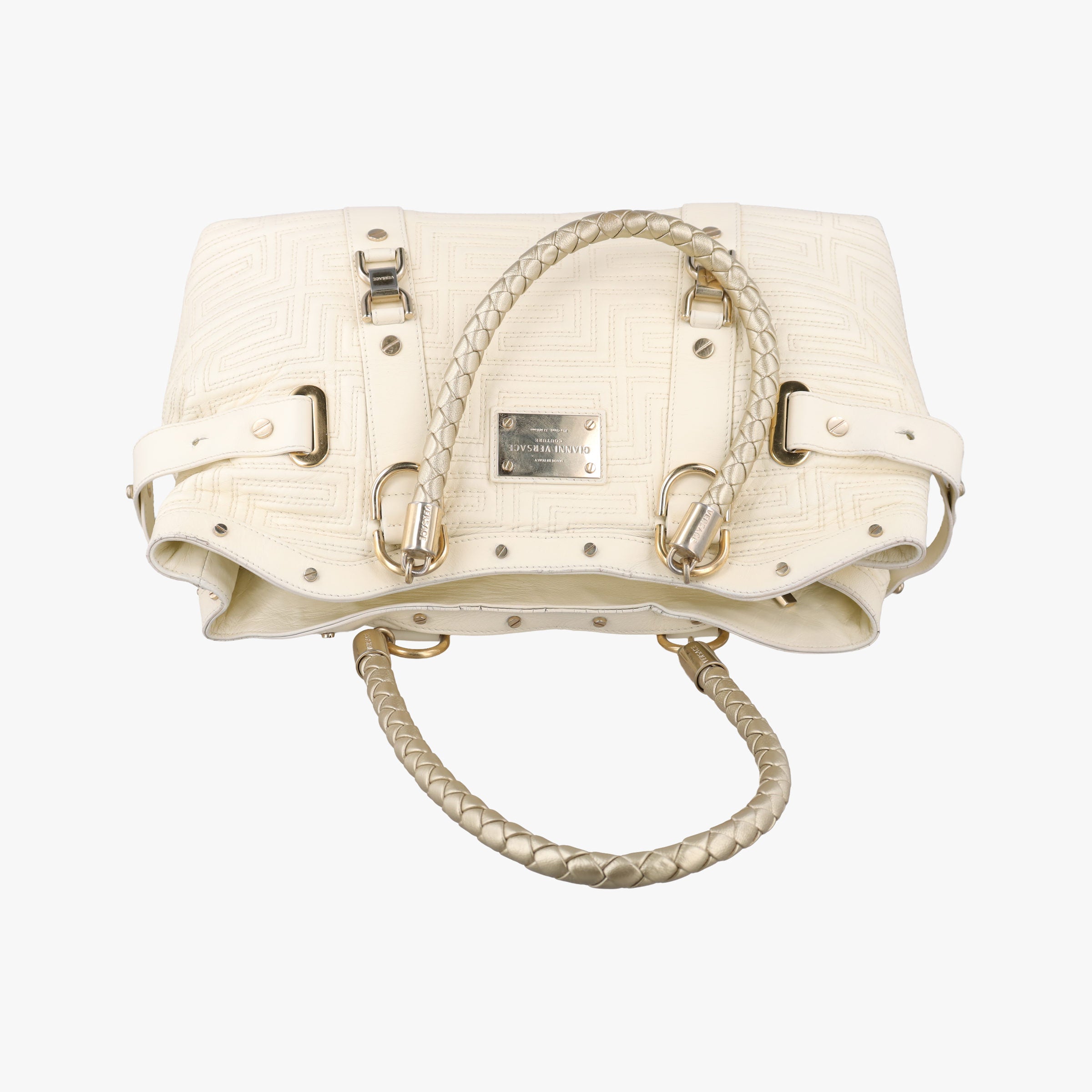 Pre-owned VERSACE Snap Out Of It Tote White レザー  handbag | stylenewstar