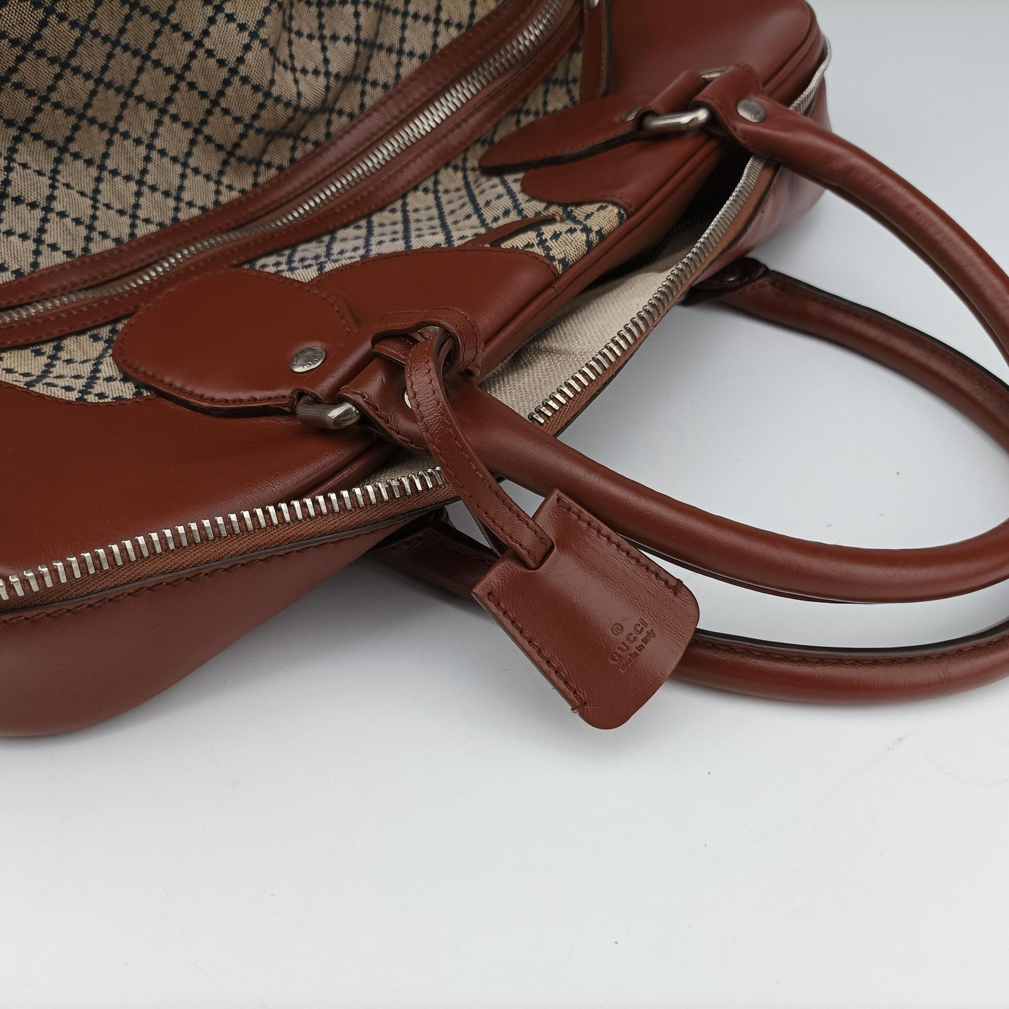 Pre-owned Gucci Diamante Brown × Beige Canvas × Leather 231838 handbag | stylenewstar