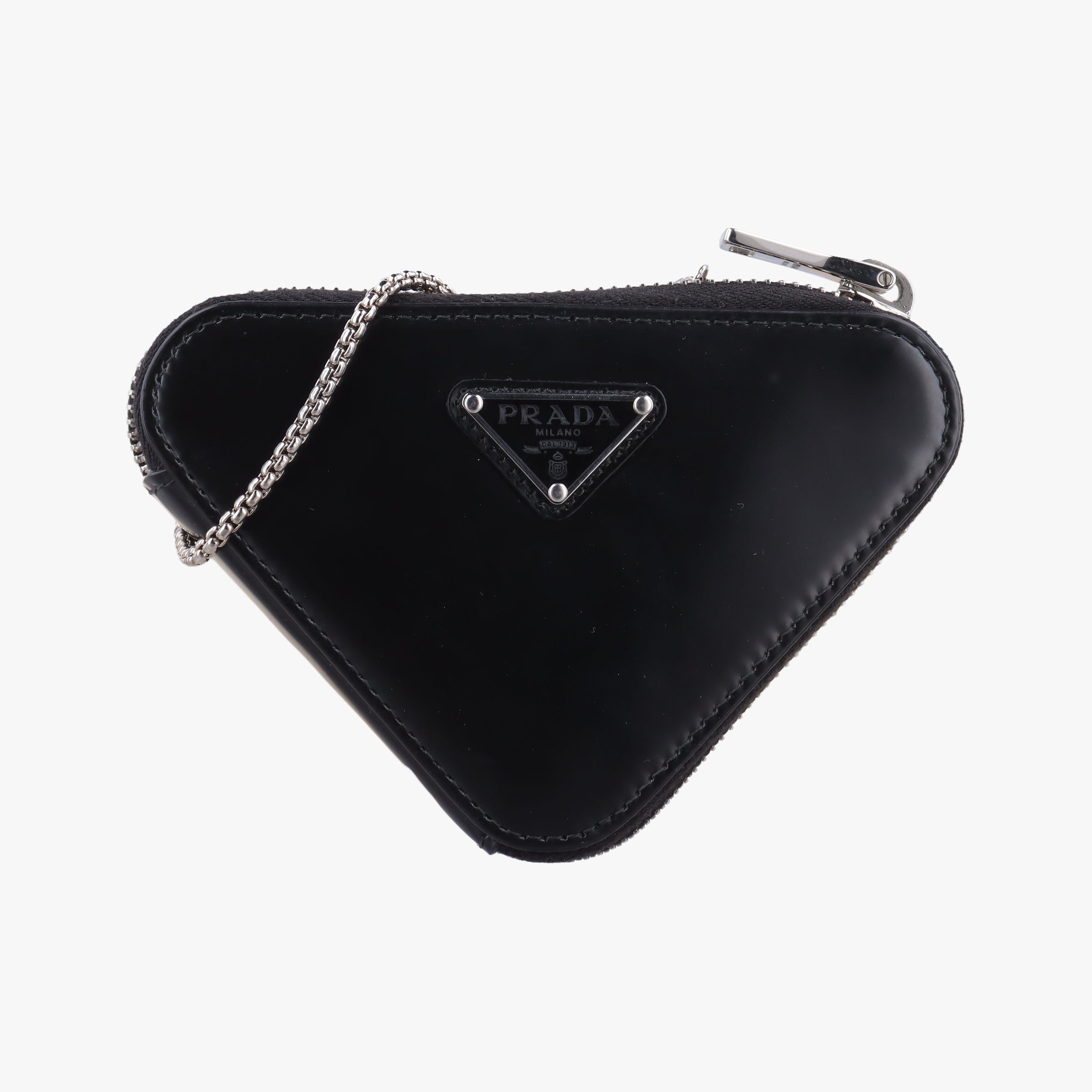 Pre-owned Prada Triangle Chain Pouch Black Leather  shoulderbag | stylenewstar