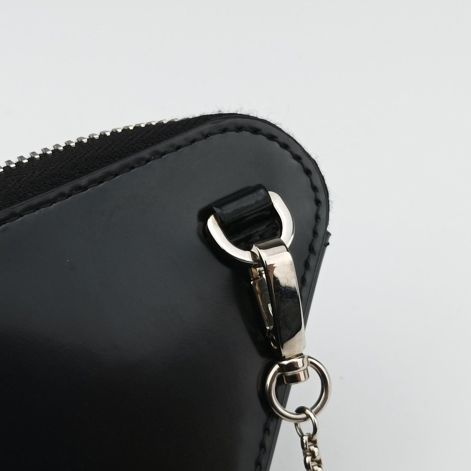 Pre-owned Prada Triangle Chain Pouch Black Leather  shoulderbag | stylenewstar