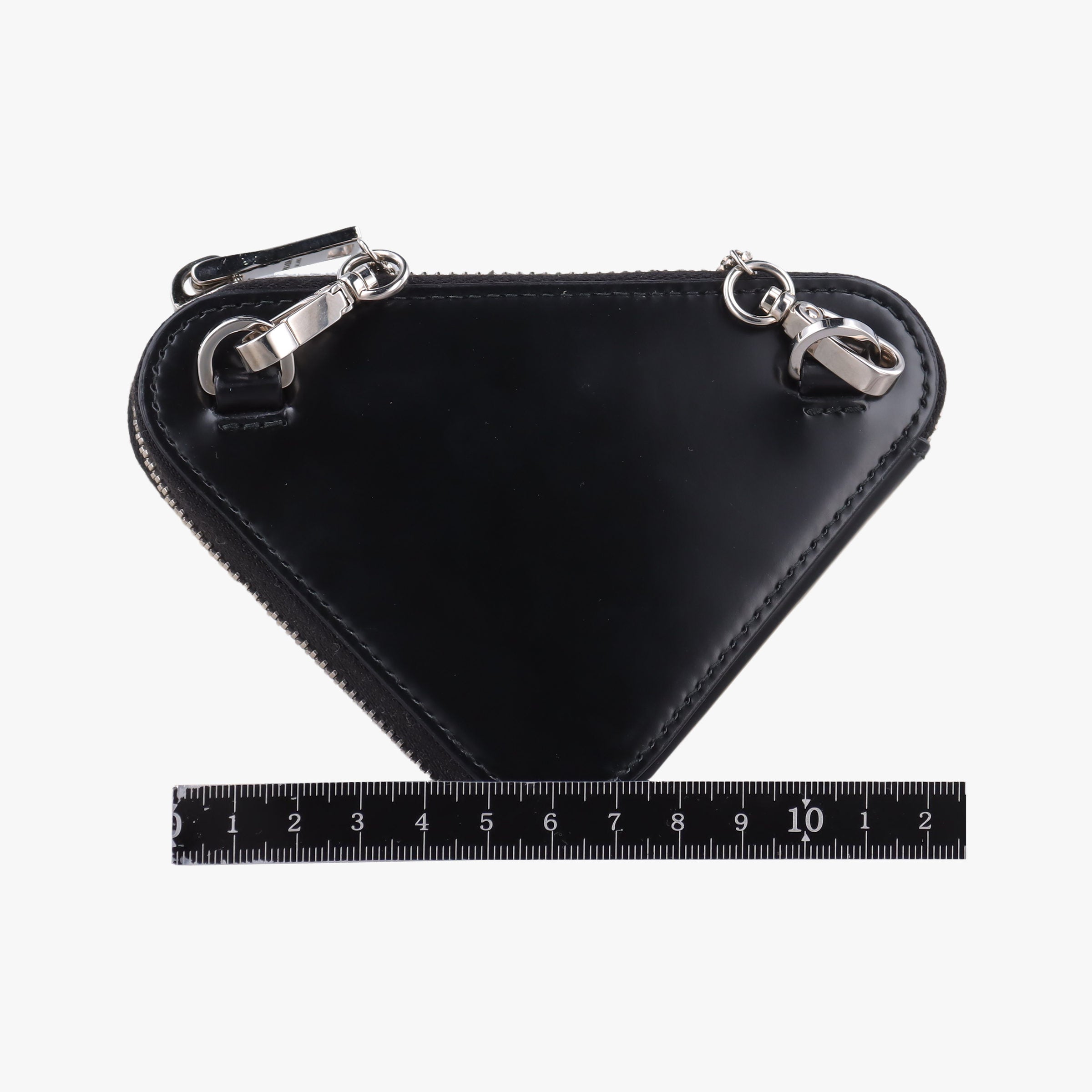 Pre-owned Prada Triangle Chain Pouch Black Leather  shoulderbag | stylenewstar