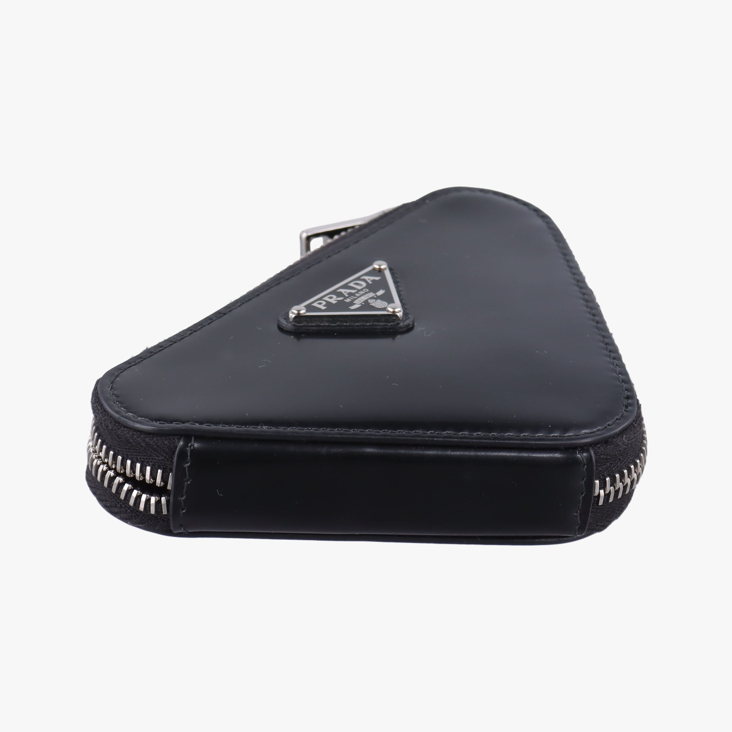 Pre-owned Prada Triangle Chain Pouch Black Leather  shoulderbag | stylenewstar