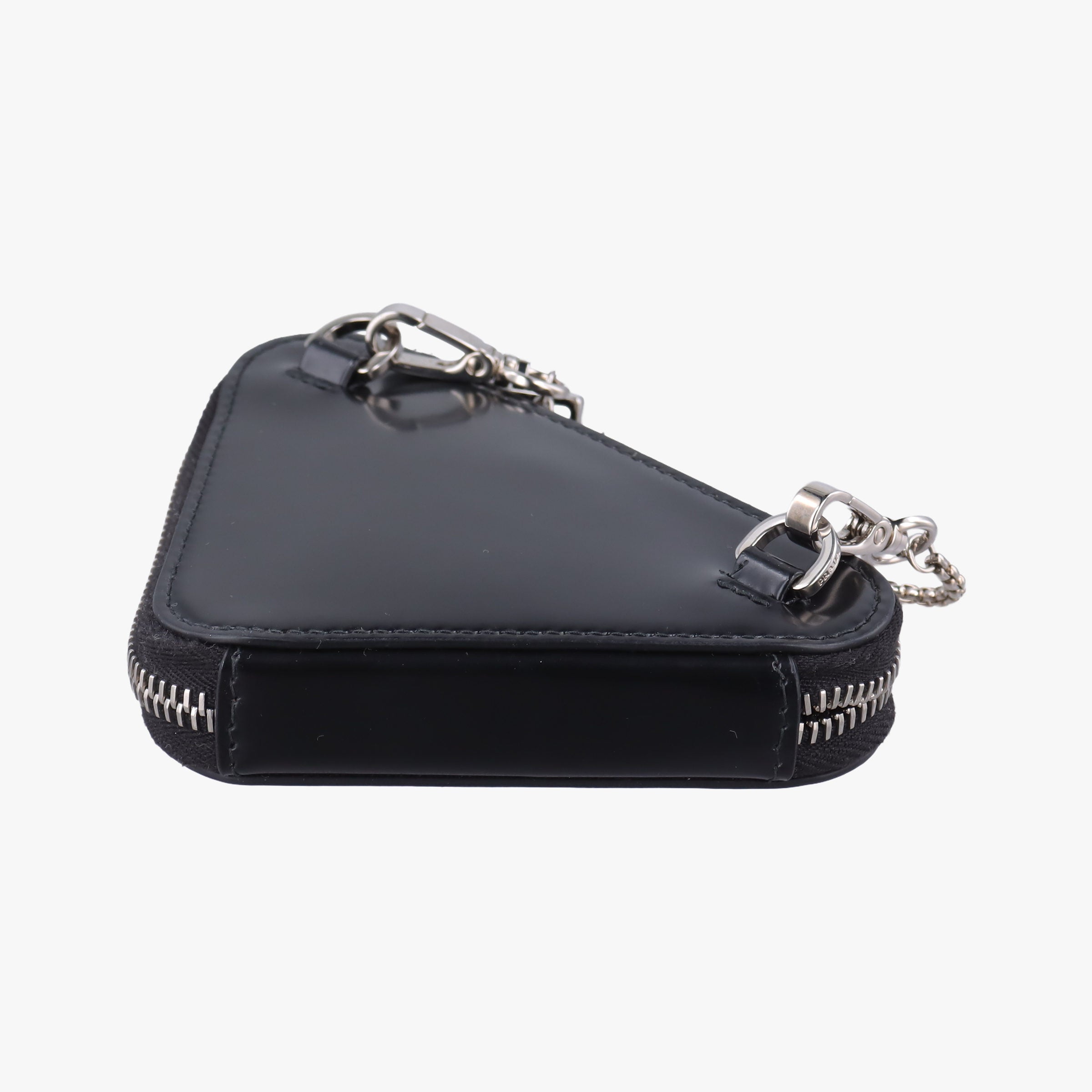 Pre-owned Prada Triangle Chain Pouch Black Leather  shoulderbag | stylenewstar