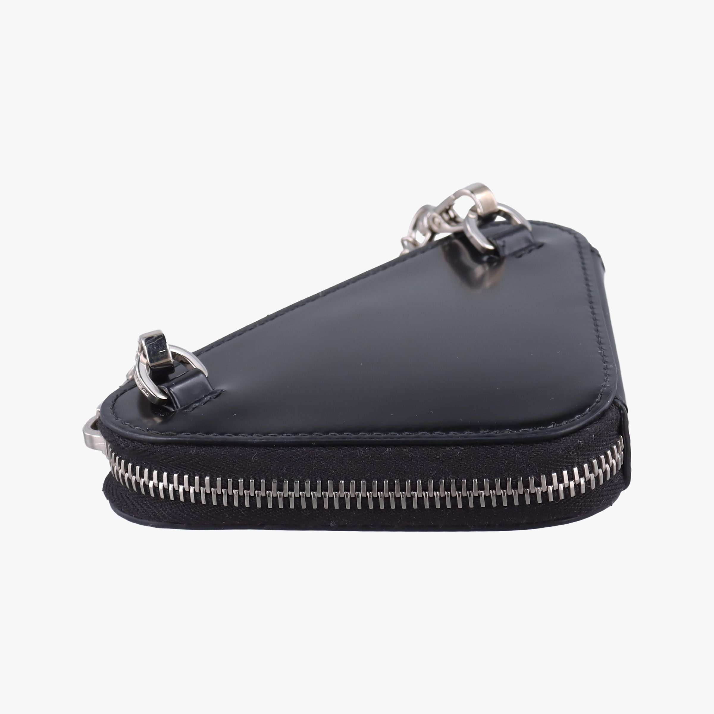 Pre-owned Prada Triangle Chain Pouch Black Leather  shoulderbag | stylenewstar