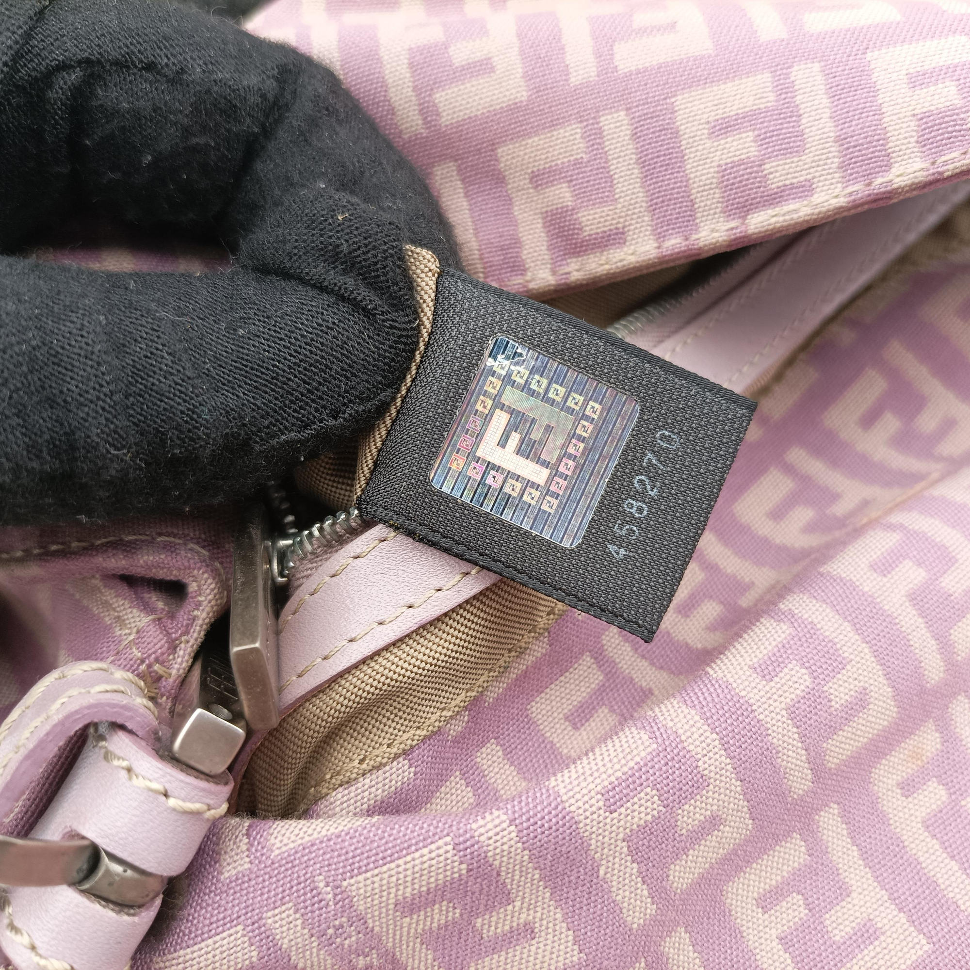 Pre-owned Fendi Zucchino Baguette Pink canvas 8BR003 handbag | stylenewstar