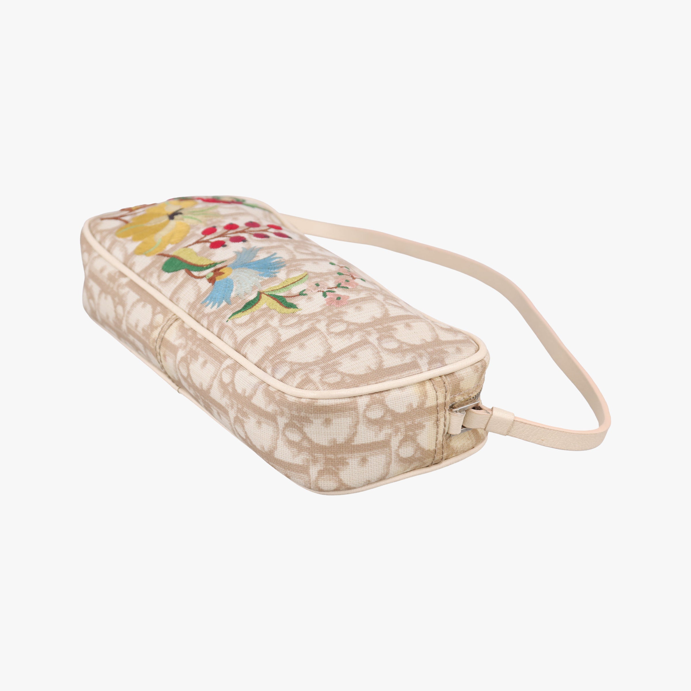 Vintage Christian Dior Trotter Flower Beige PVC Coated Canvas Floral Embroidery  shoulderbag | stylenewstar