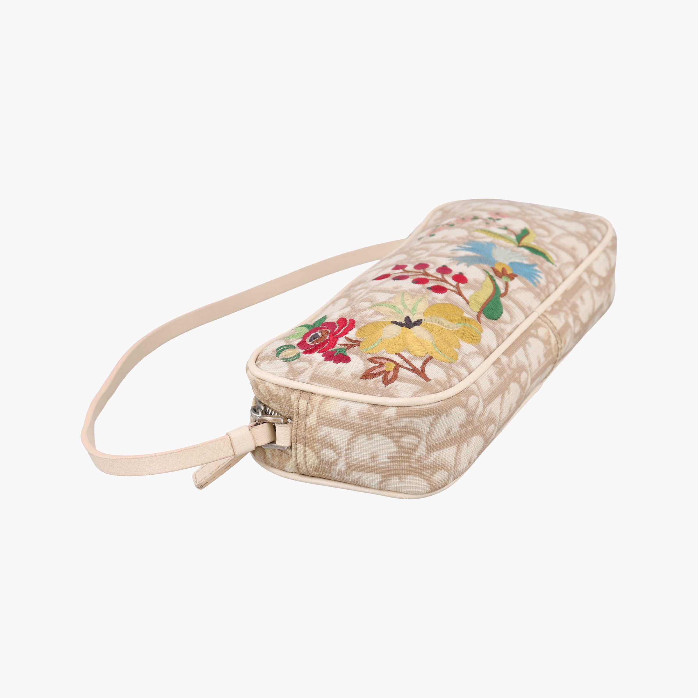 Vintage Christian Dior Trotter Flower Beige PVC Coated Canvas Floral Embroidery  shoulderbag | stylenewstar