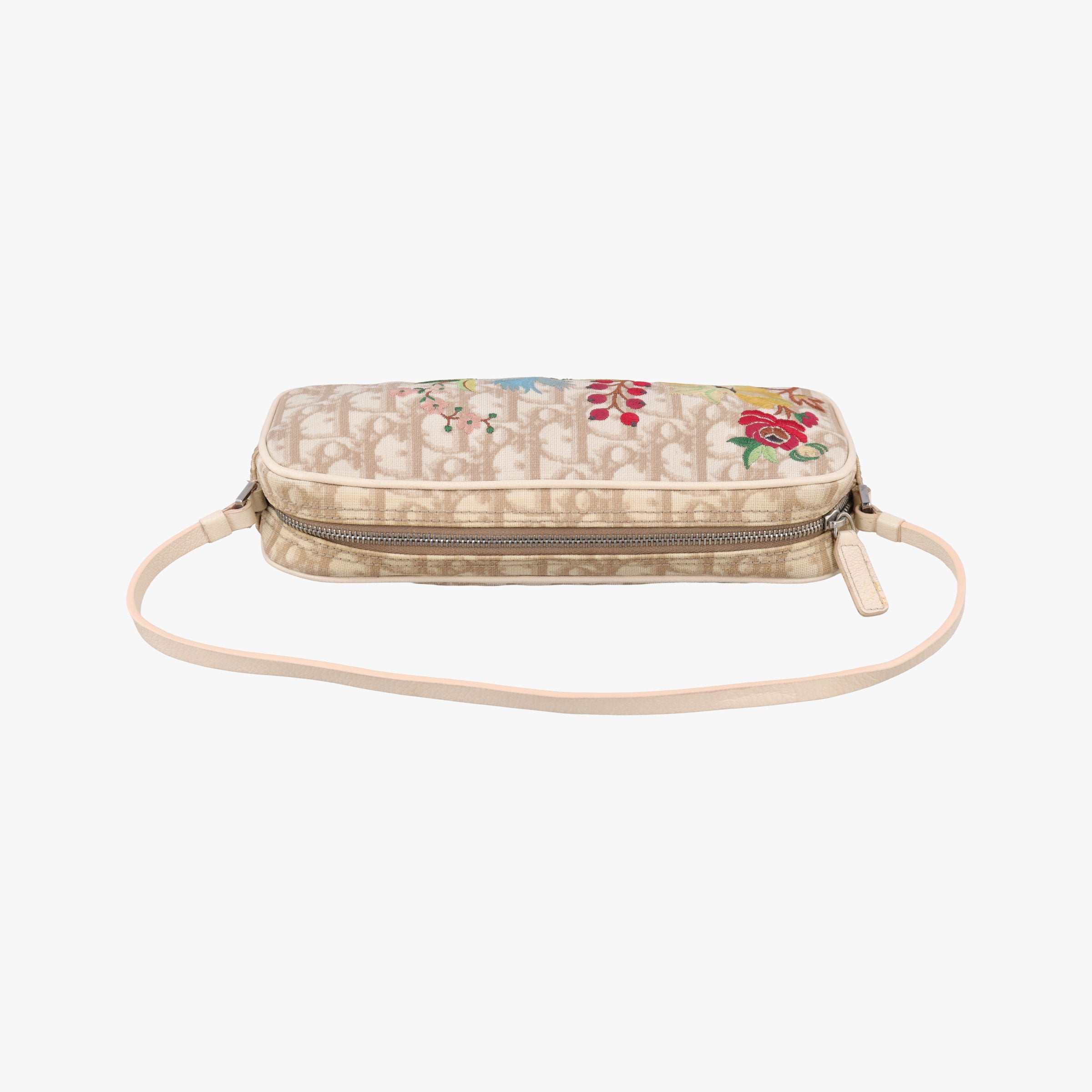 Vintage Christian Dior Trotter Flower Beige PVC Coated Canvas Floral Embroidery  shoulderbag | stylenewstar