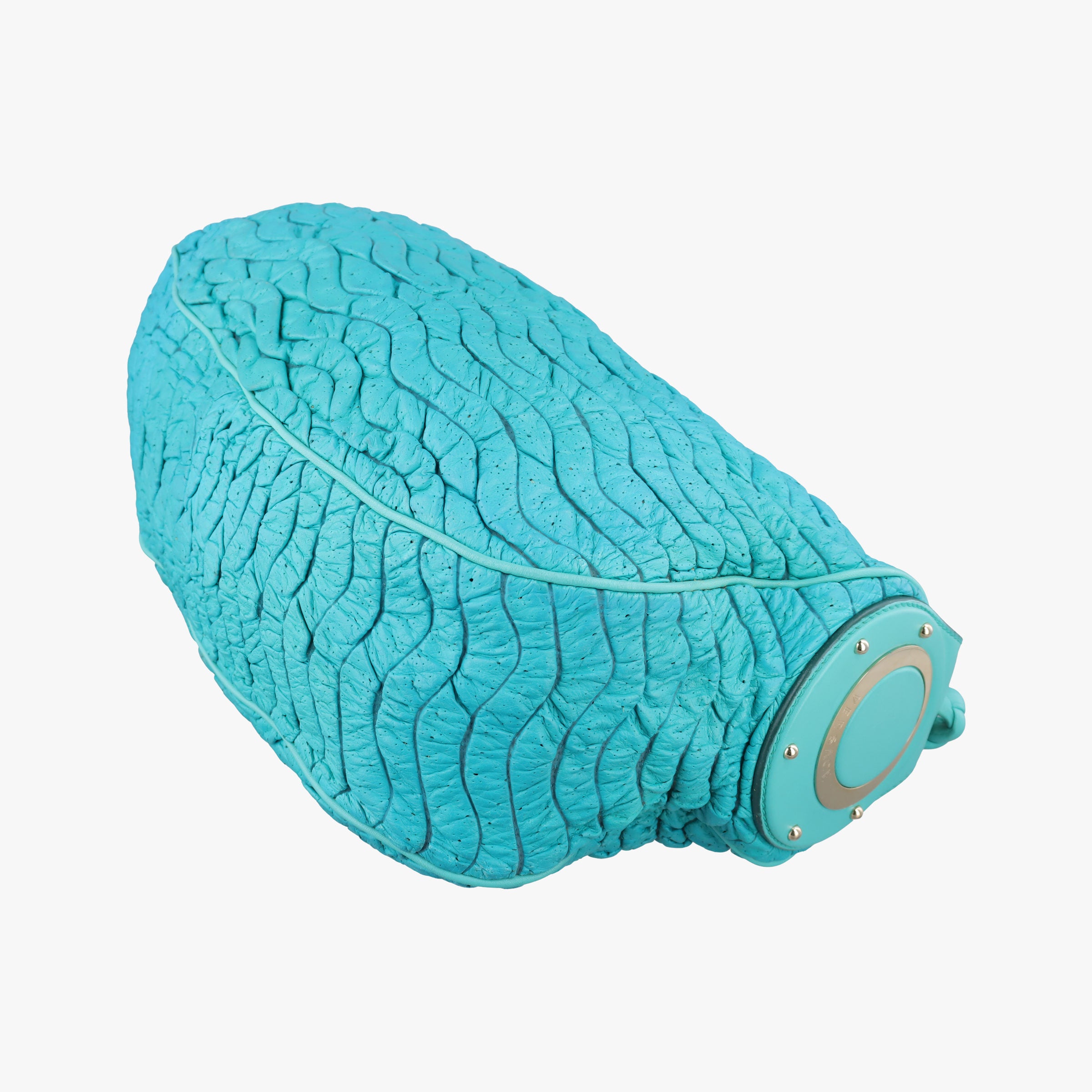 Pre-owned VERSACE Wavy Ruched Hobo Blue Lambskin  shoulderbag | stylenewstar