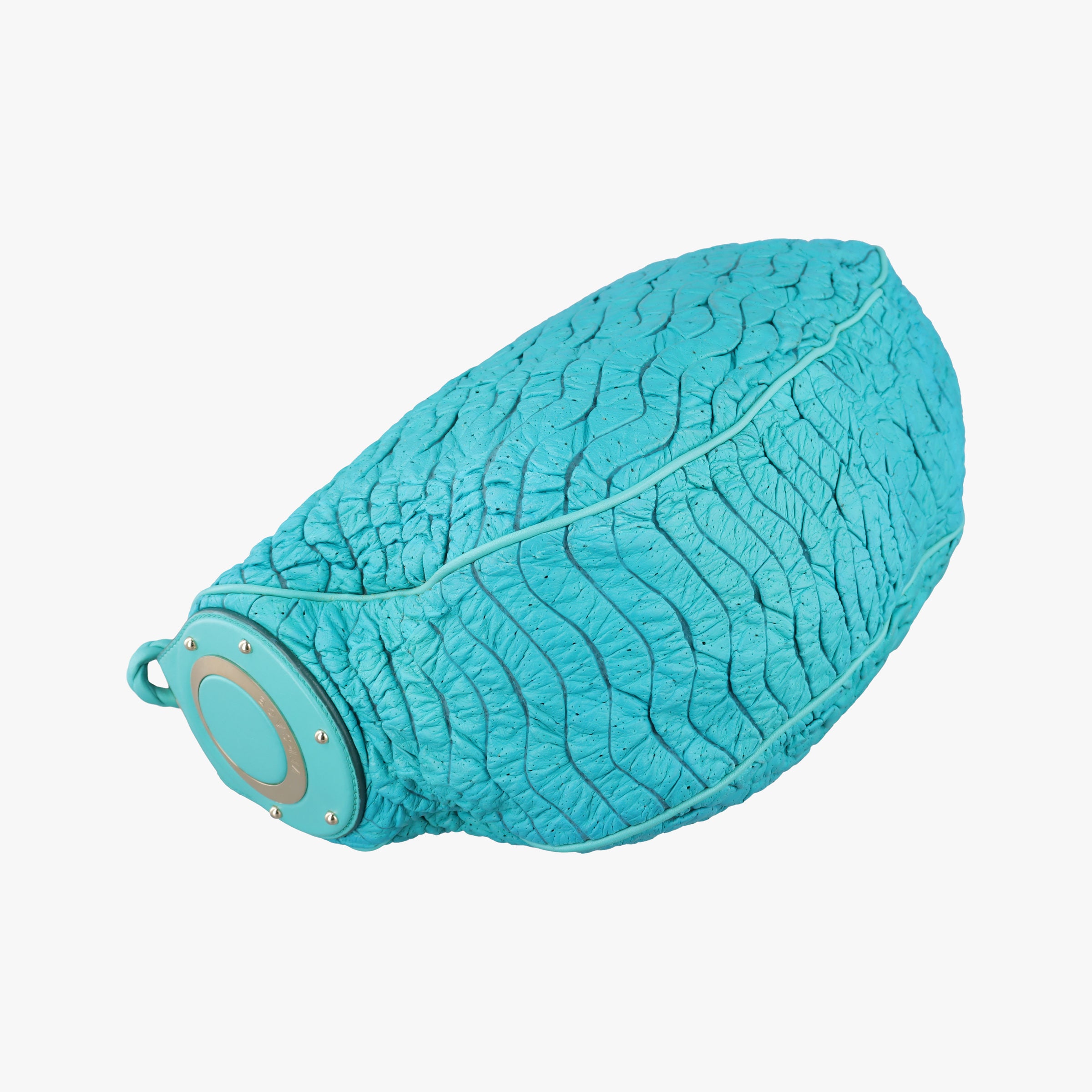 Pre-owned VERSACE Wavy Ruched Hobo Blue Lambskin  shoulderbag | stylenewstar