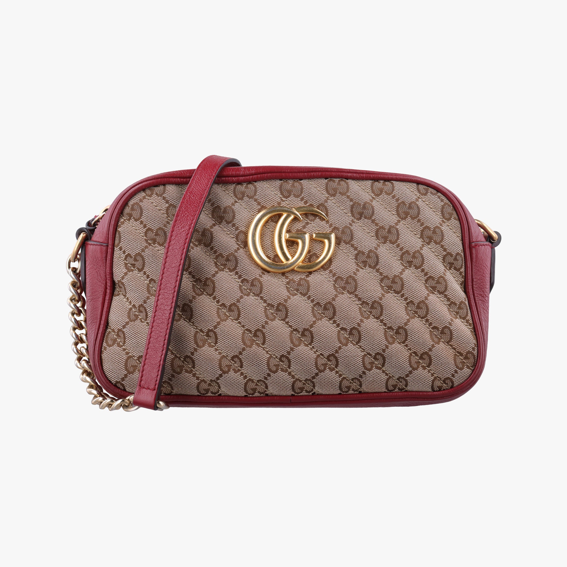 Pre-owned Gucci GG Marmont Beige ×  Red Canvas × Leather 447632 shoulderbag | stylenewstar