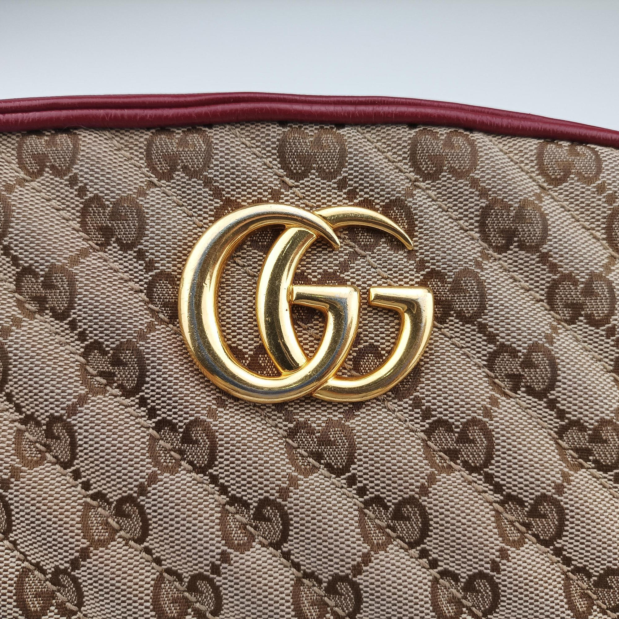 Pre-owned Gucci GG Marmont Beige ×  Red Canvas × Leather 447632 shoulderbag | stylenewstar