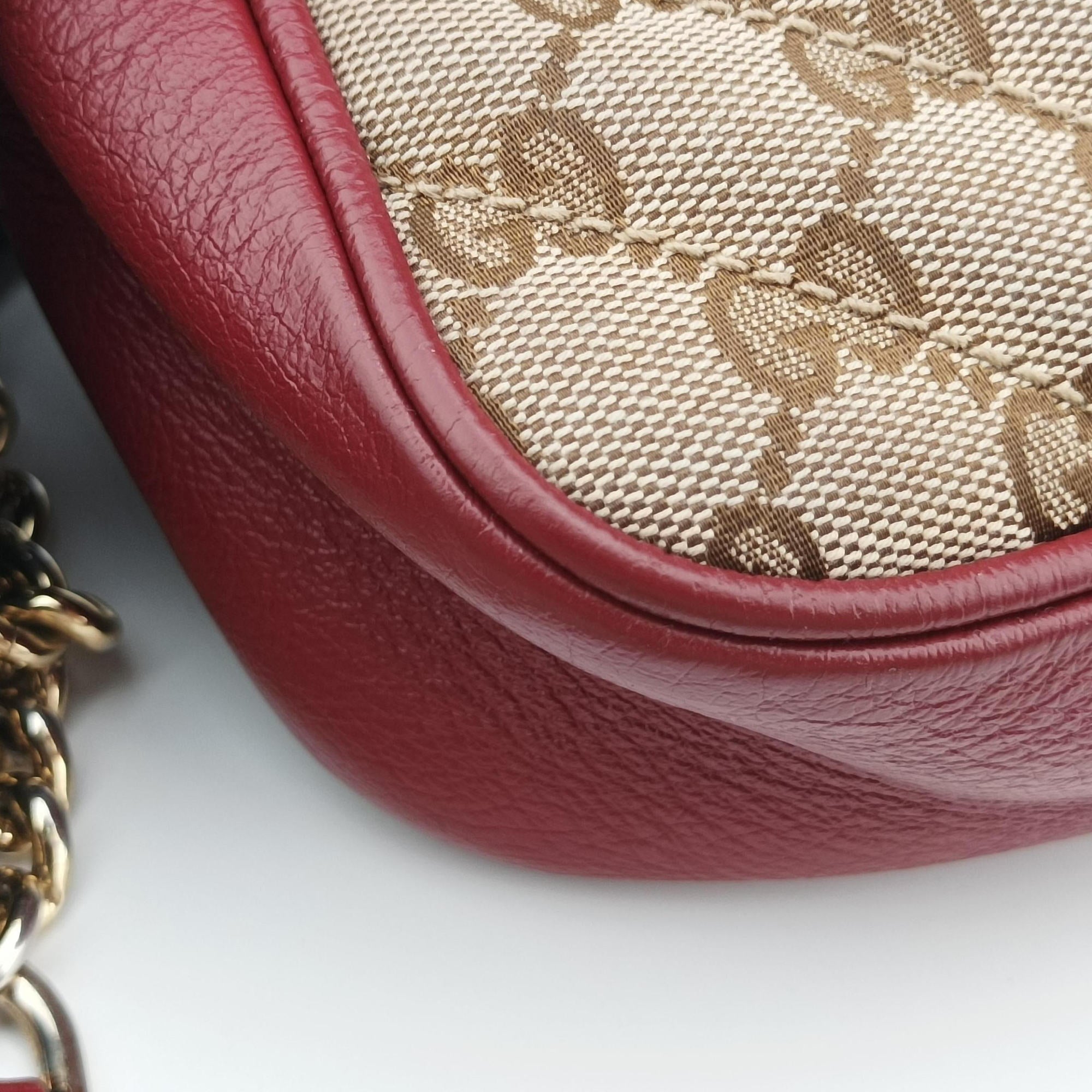 Pre-owned Gucci GG Marmont Beige ×  Red Canvas × Leather 447632 shoulderbag | stylenewstar
