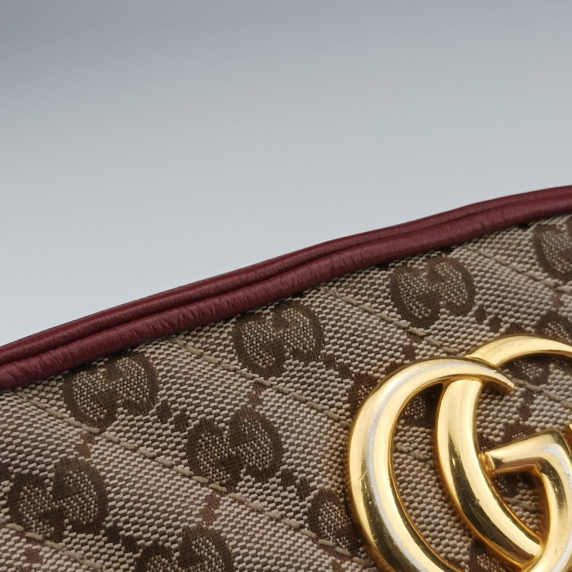 Pre-owned Gucci GG Marmont Beige ×  Red Canvas × Leather 447632 shoulderbag | stylenewstar