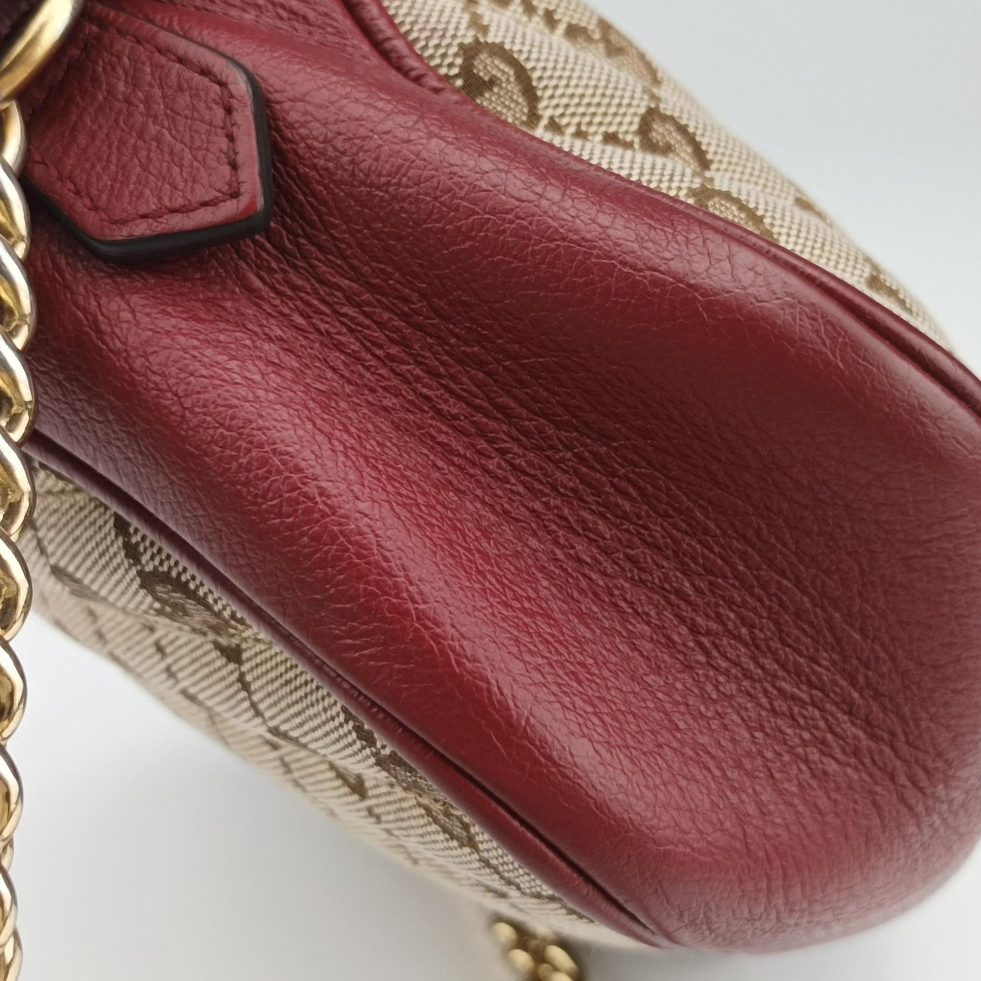 Pre-owned Gucci GG Marmont Beige ×  Red Canvas × Leather 447632 shoulderbag | stylenewstar