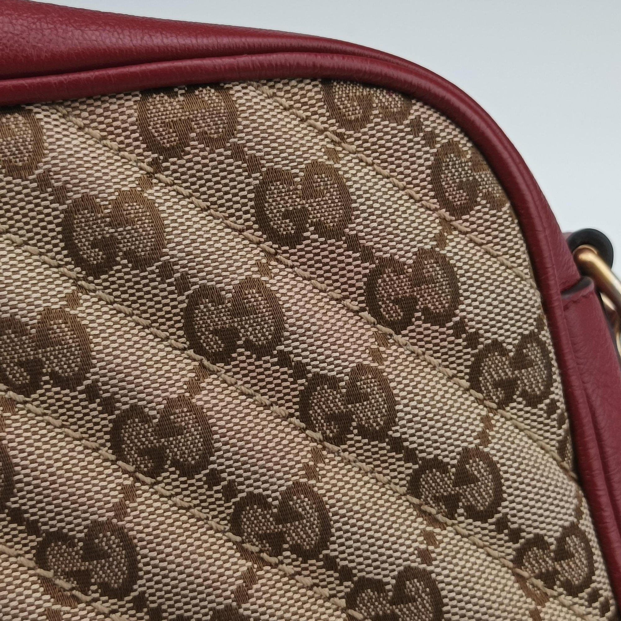 Pre-owned Gucci GG Marmont Beige ×  Red Canvas × Leather 447632 shoulderbag | stylenewstar