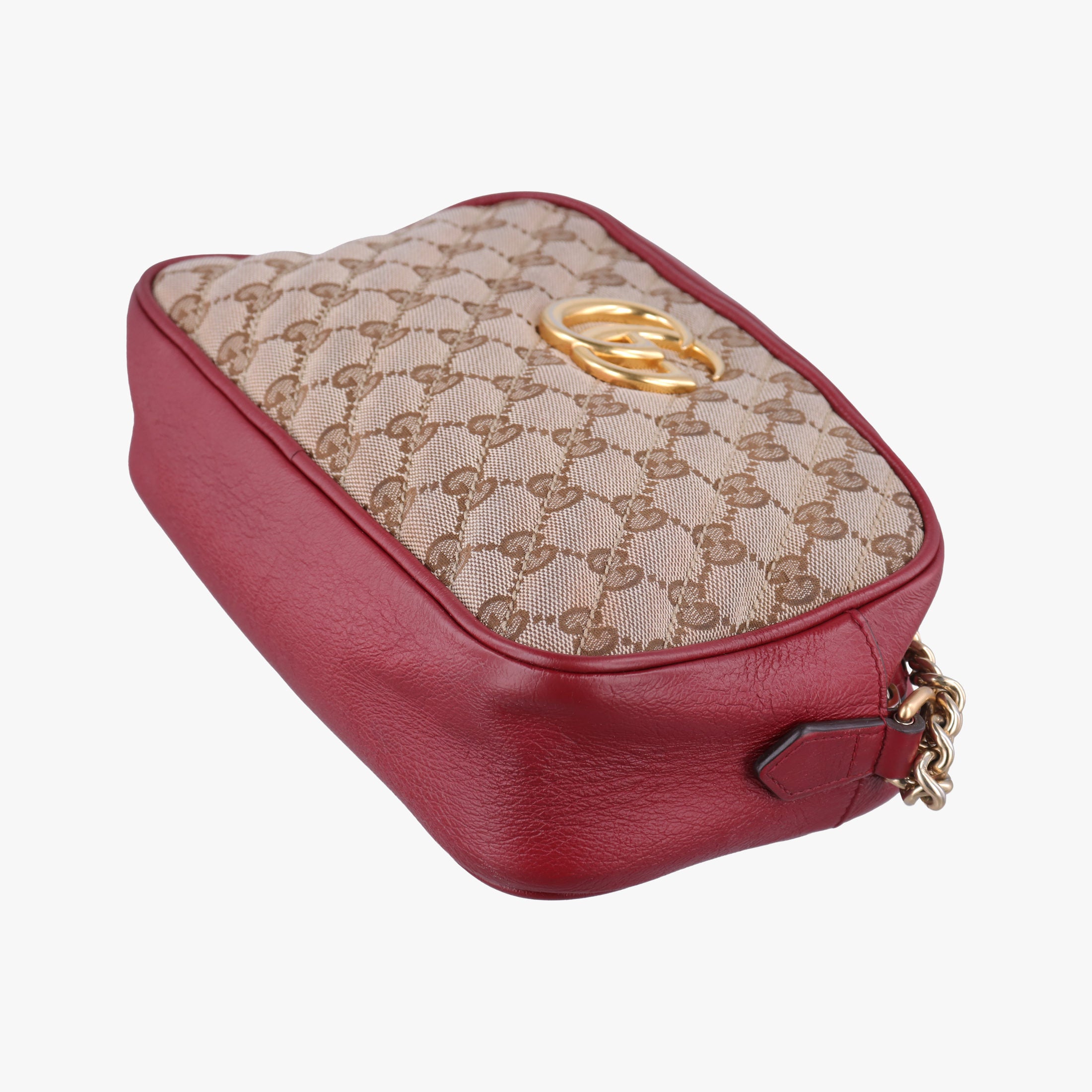 Pre-owned Gucci GG Marmont Beige ×  Red Canvas × Leather 447632 shoulderbag | stylenewstar