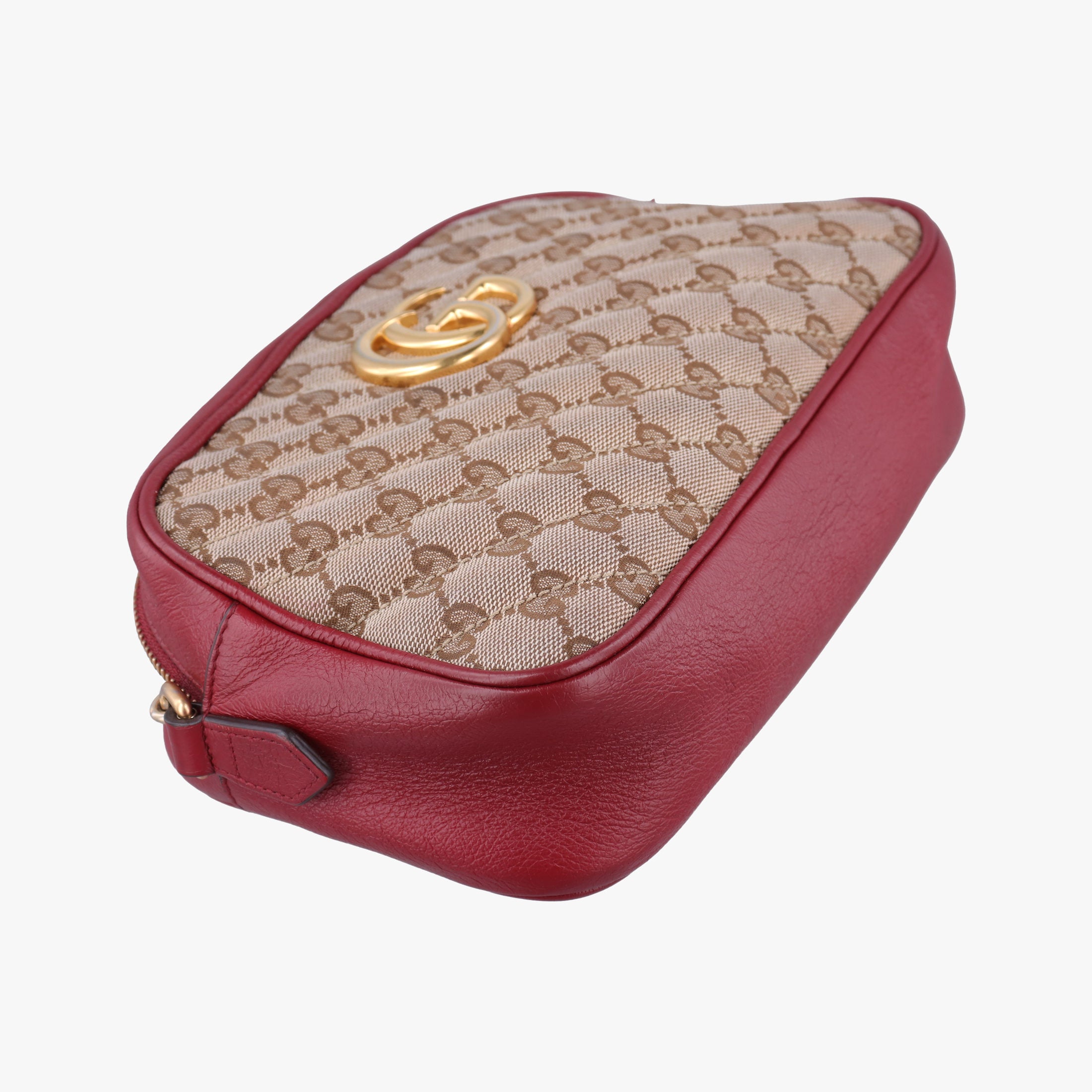 Pre-owned Gucci GG Marmont Beige ×  Red Canvas × Leather 447632 shoulderbag | stylenewstar