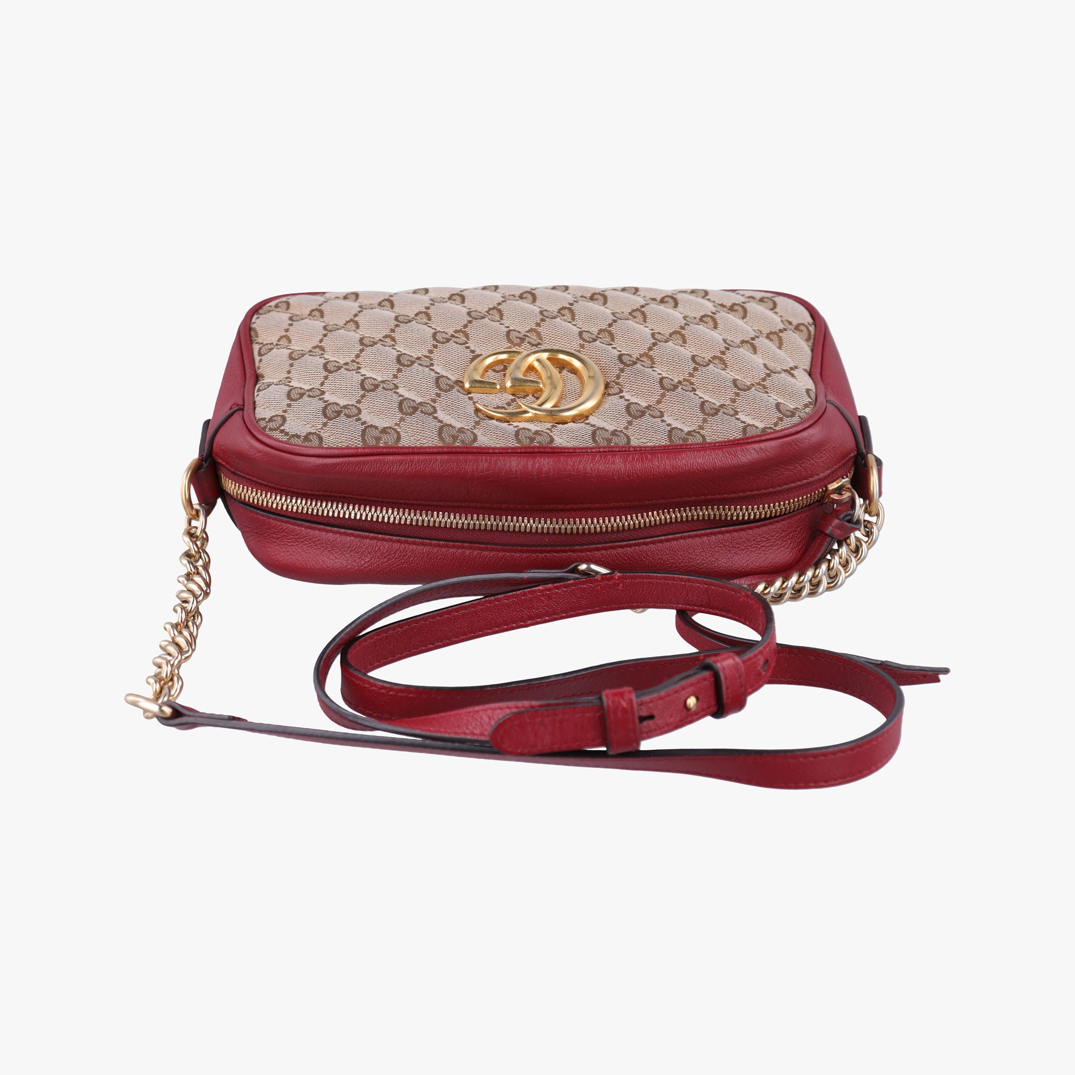 Pre-owned Gucci GG Marmont Beige ×  Red Canvas × Leather 447632 shoulderbag | stylenewstar