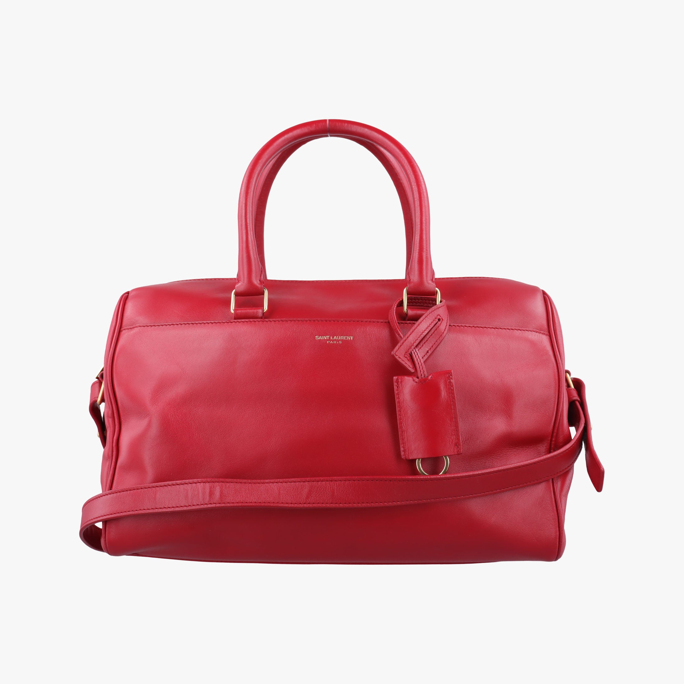 Pre-owned Yves Saint Laurent CLASSIC DUFFEL Red Leather 314704 shoulderbag | stylenewstar