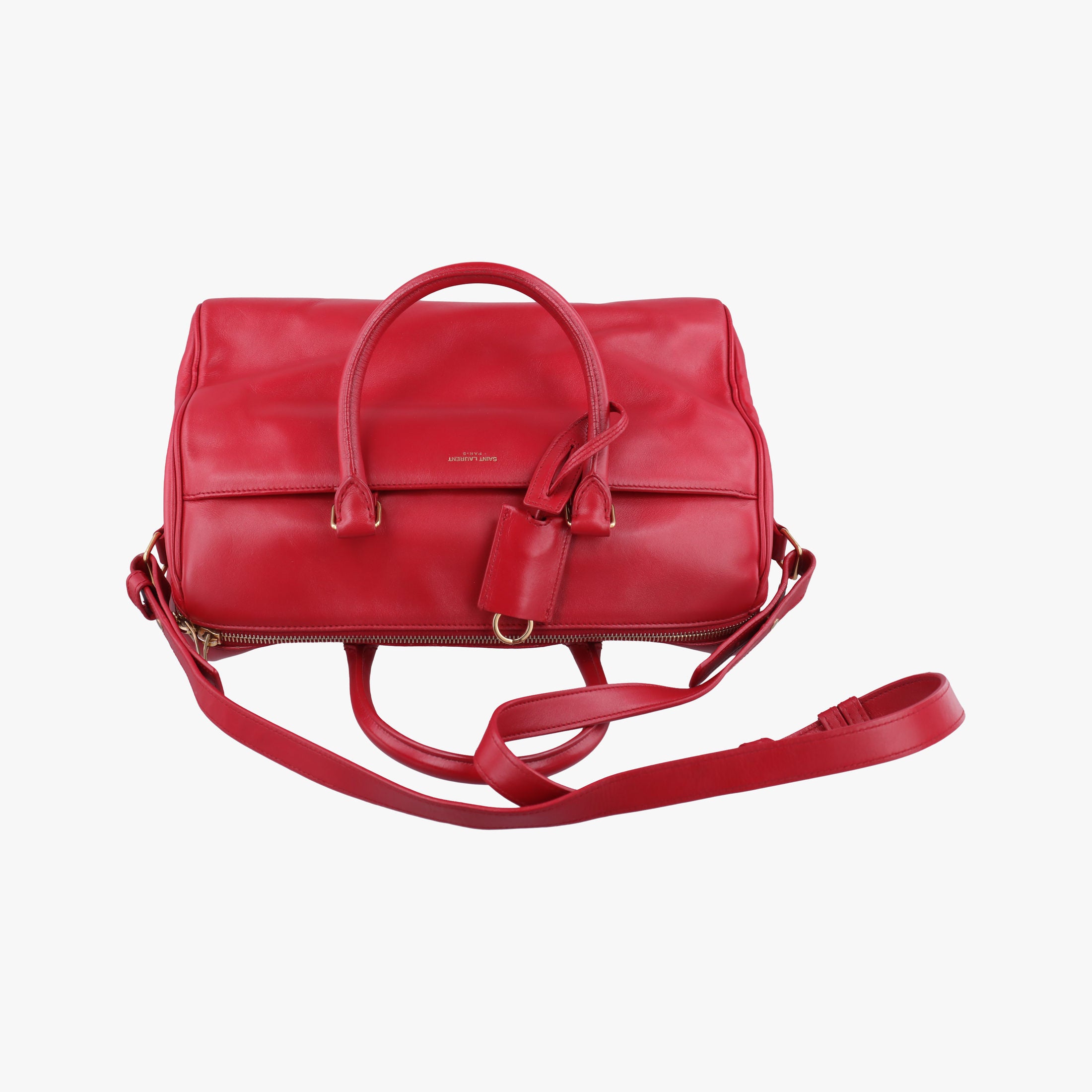 Pre-owned Yves Saint Laurent CLASSIC DUFFEL Red Leather 314704 shoulderbag | stylenewstar