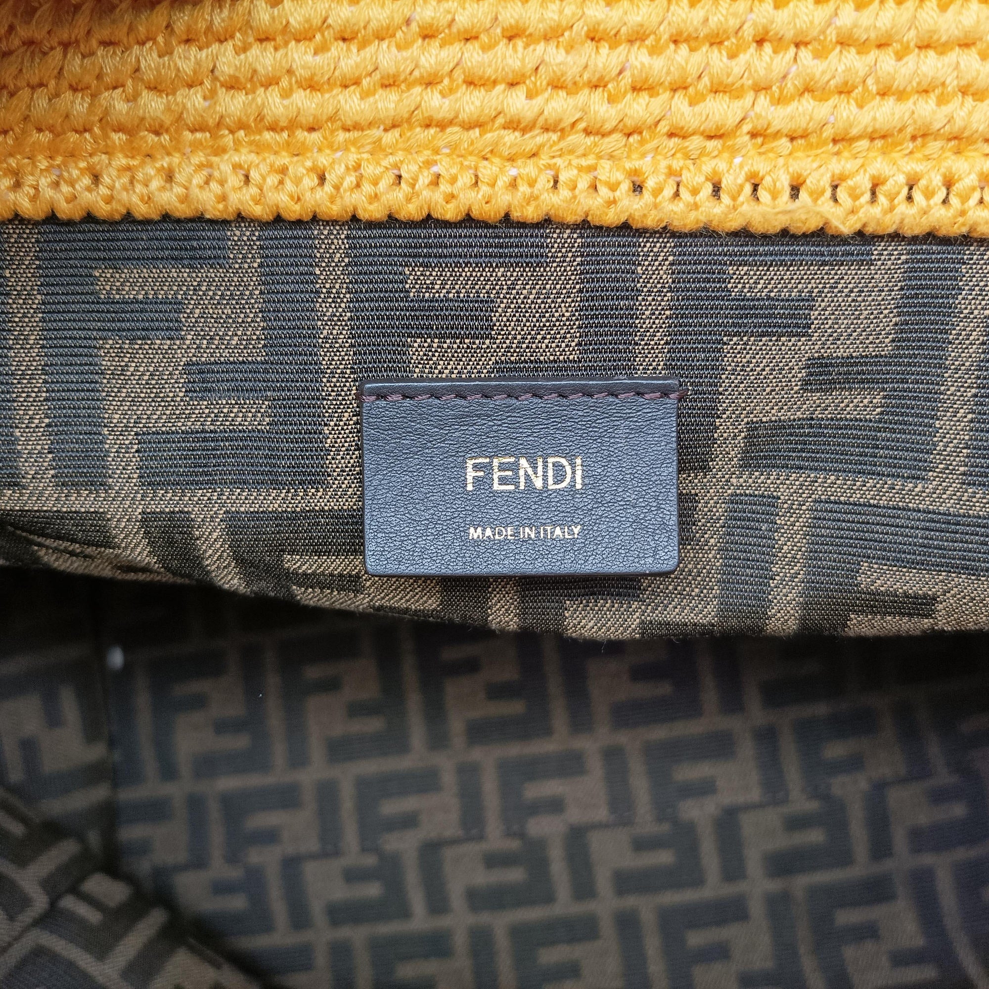 Pre-owned Fendi SUNSHINE Yellow Crochet×leather 8BH386 shoulderbag | stylenewstar