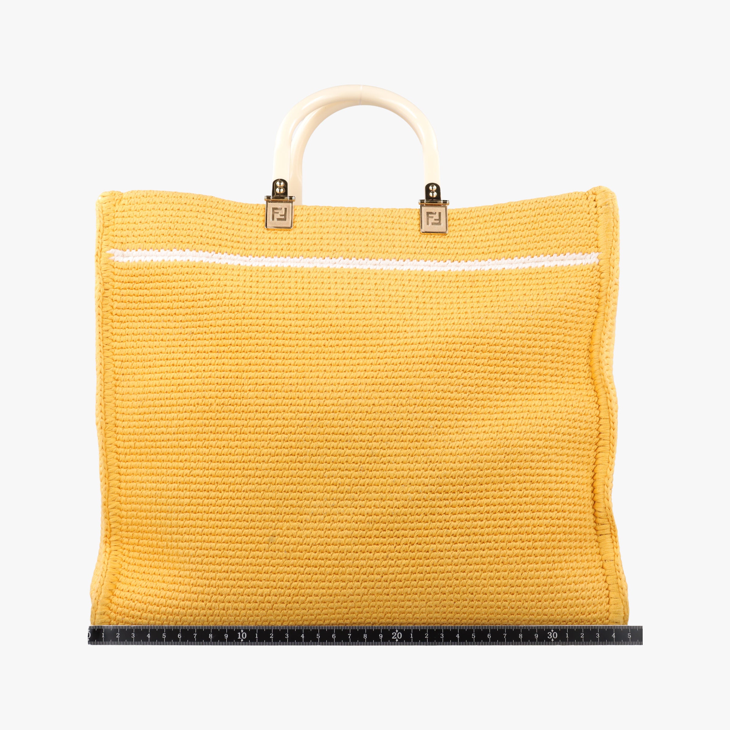Pre-owned Fendi SUNSHINE Yellow Crochet×leather 8BH386 shoulderbag | stylenewstar